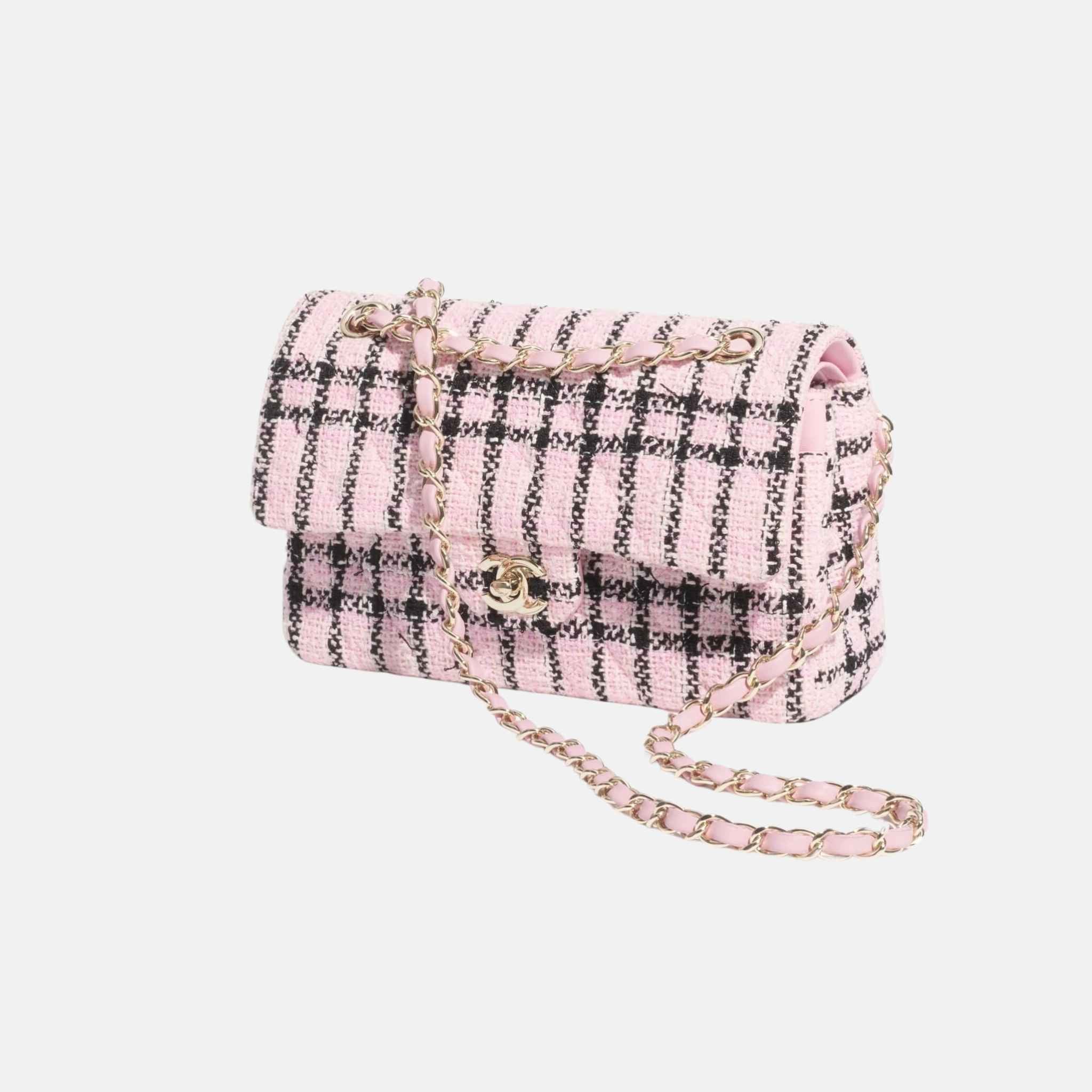 Small Classic Handbag In Tweed And Gold Metal