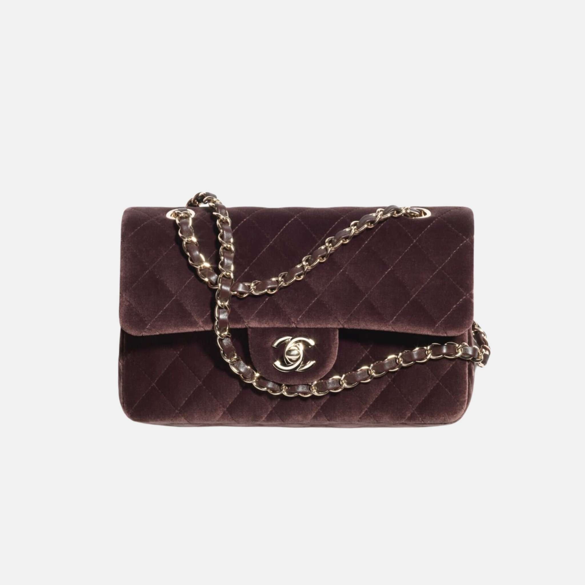 Small Classic Handbag In Velvet And Gold Metal