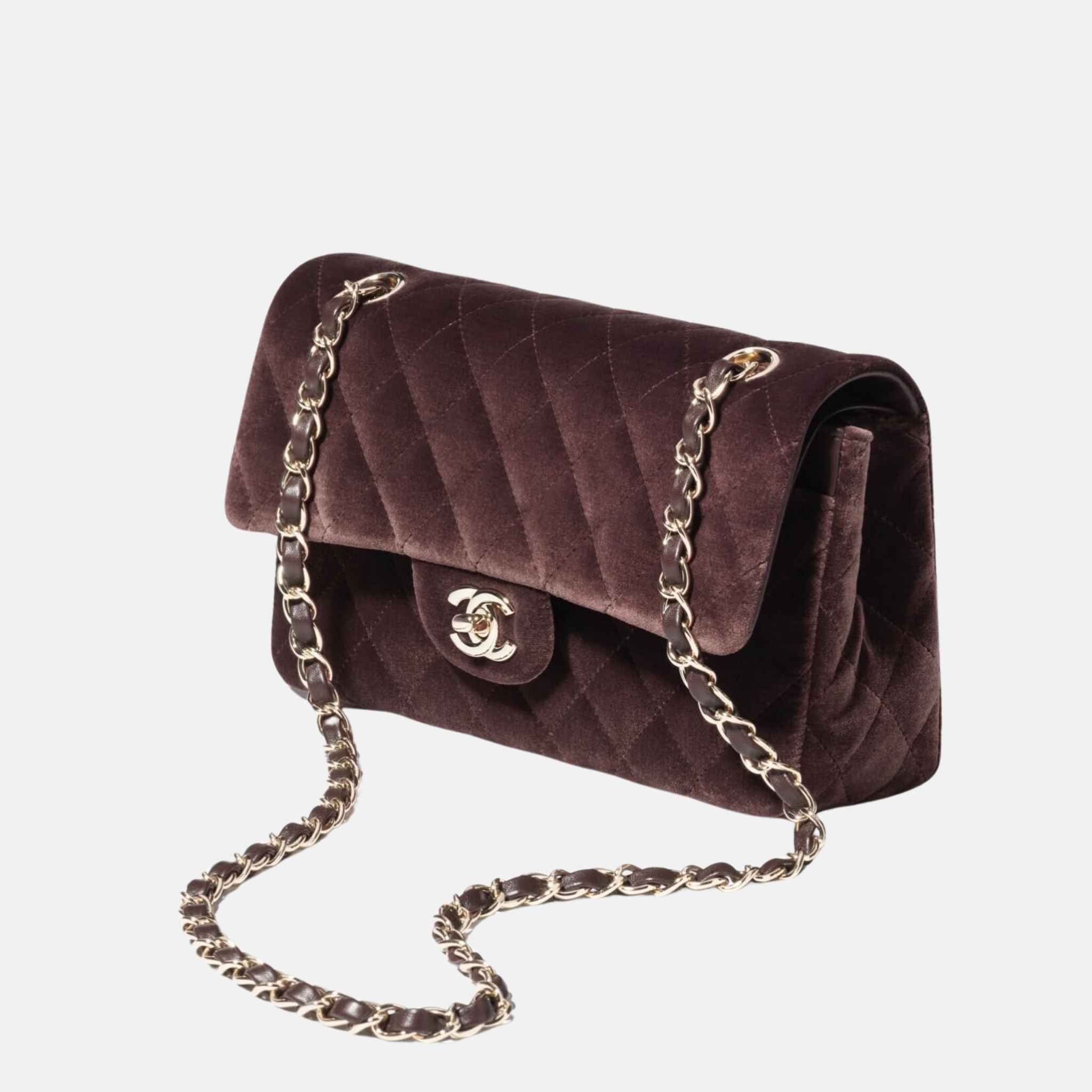 Small Classic Handbag In Velvet And Gold Metal