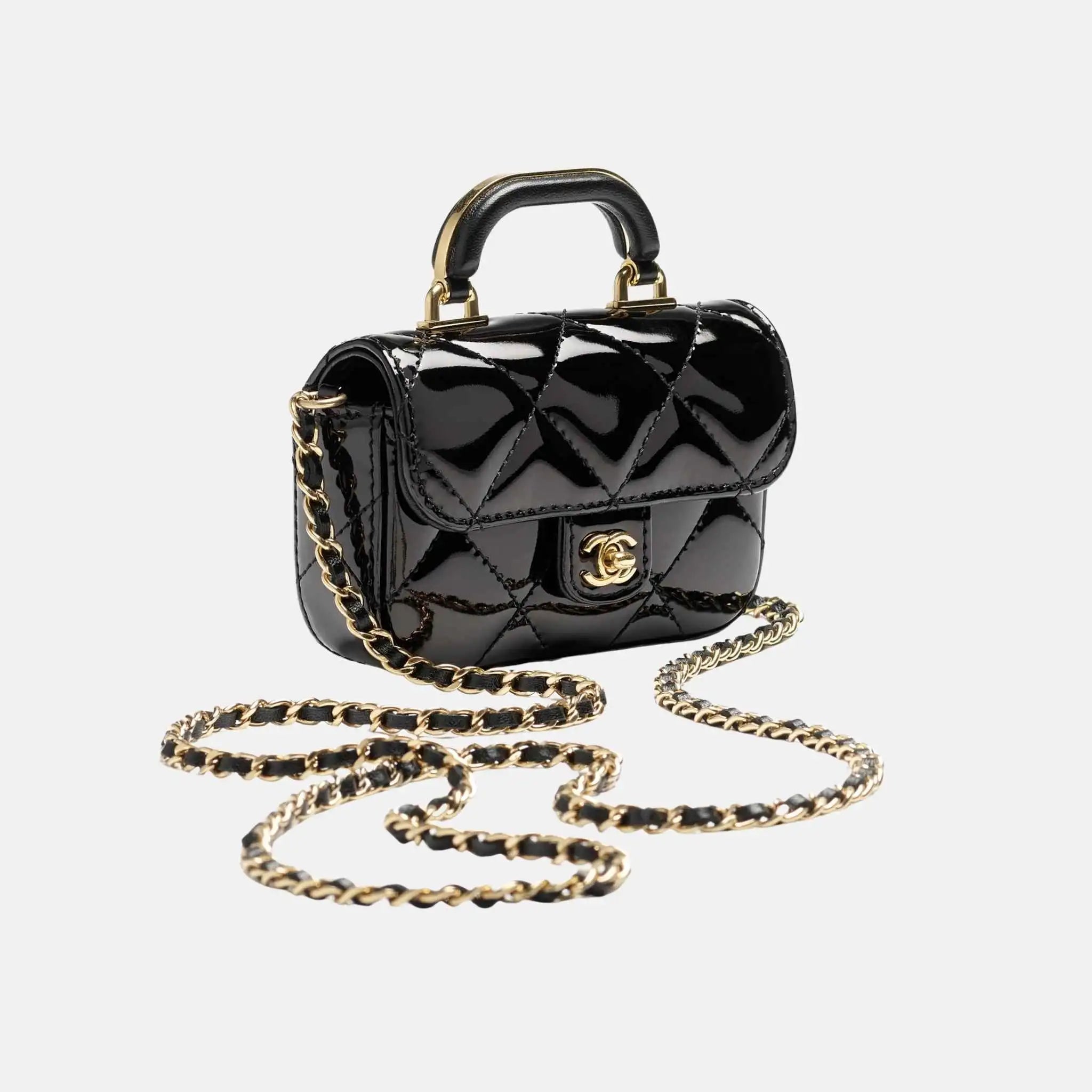 Chanel Small Clutch With Chain High Shine Calfskin , Black. Front