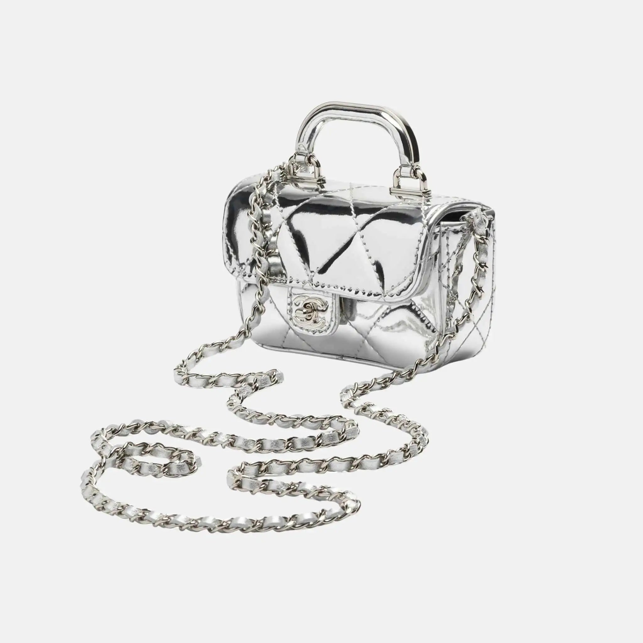 Chanel Small Clutch With Chain High Shine Calfskin , Silvery, Front
