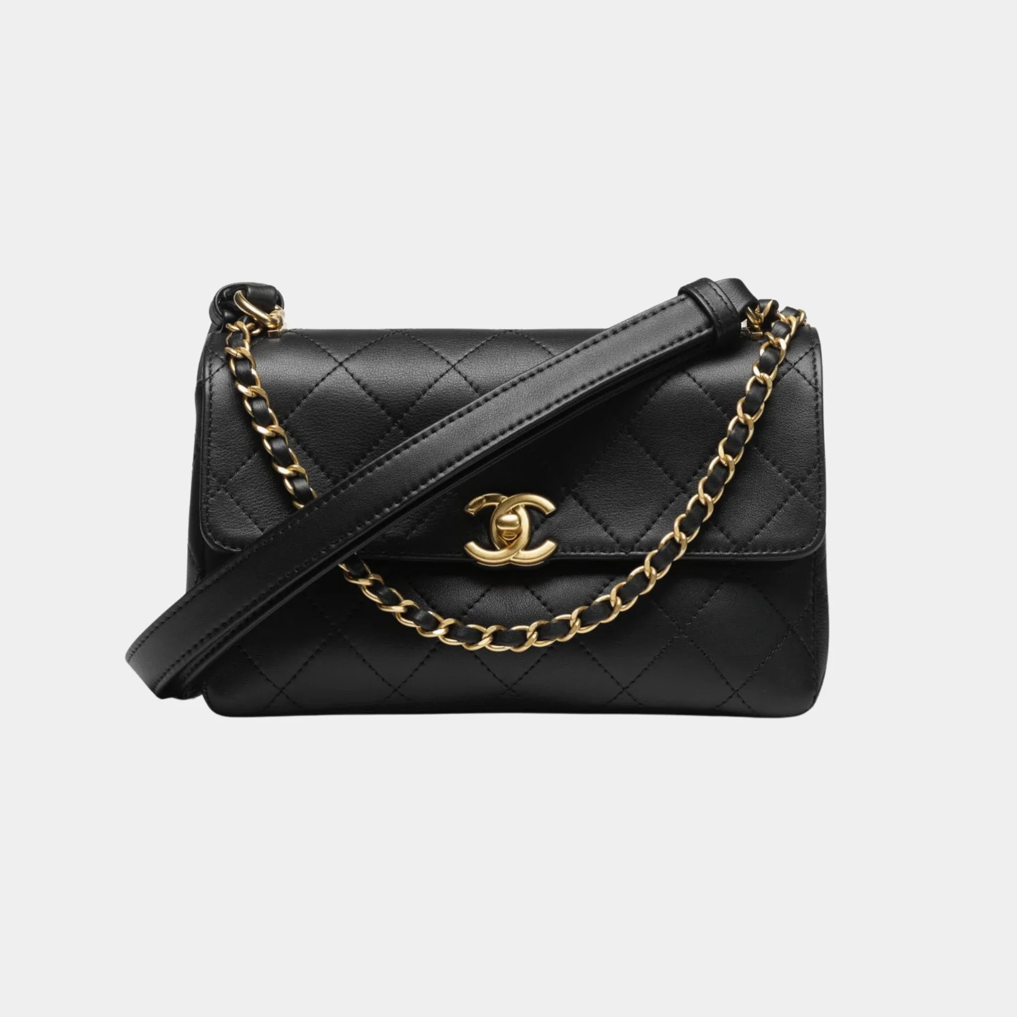 Small Flap Bag with Top Handle Calfskin & Gold-Tone Metal