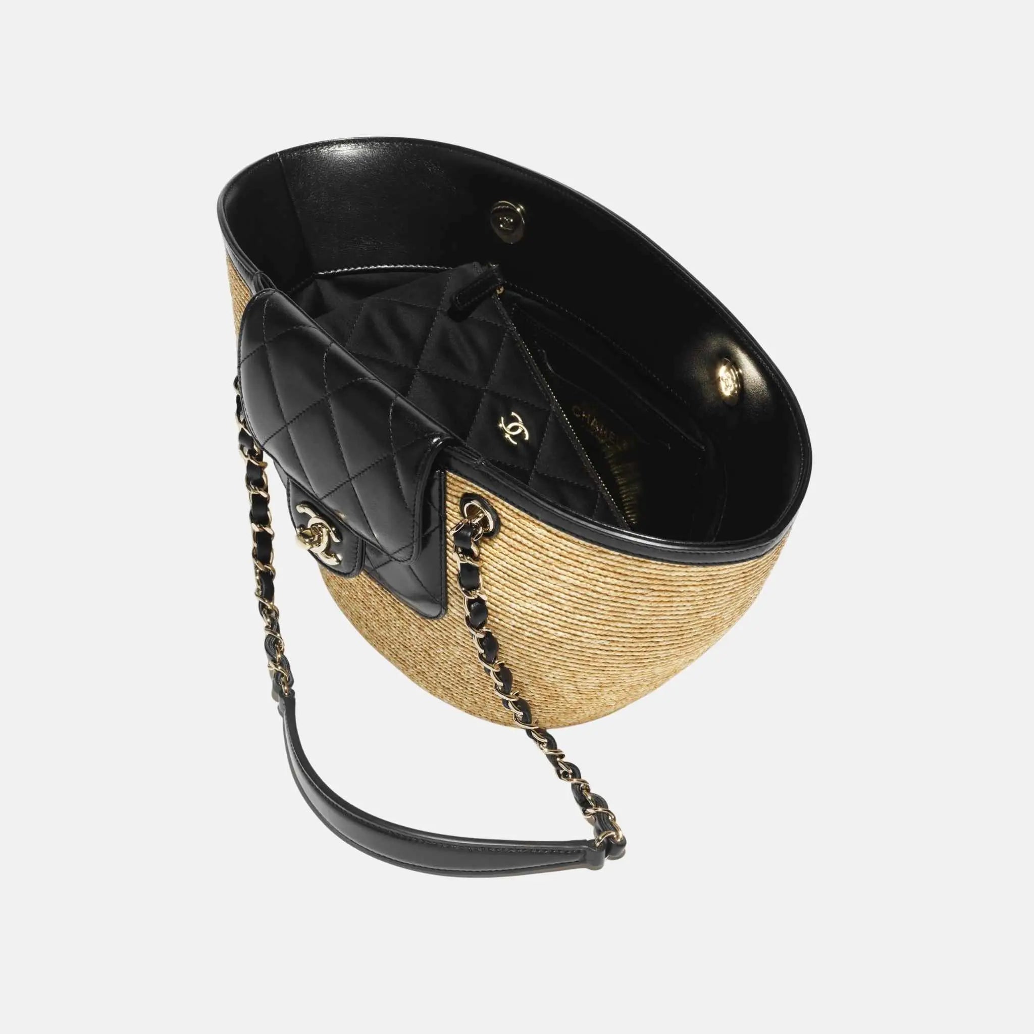 Small Tote Braided Straw Lambskin Gold Tone Metal