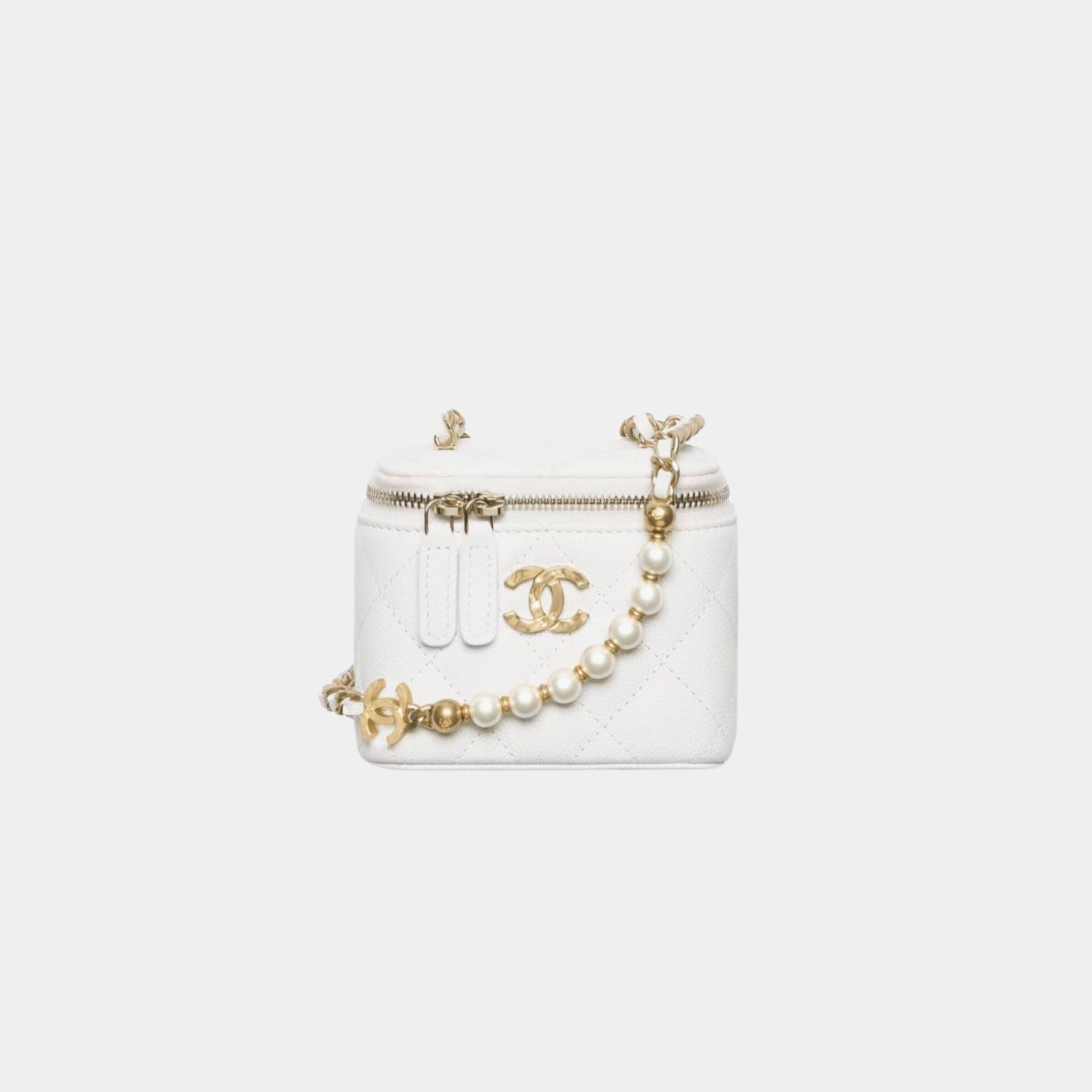 Chanel Small Vanity with Chain in Grained Calfskin and Imitation Pearl, White