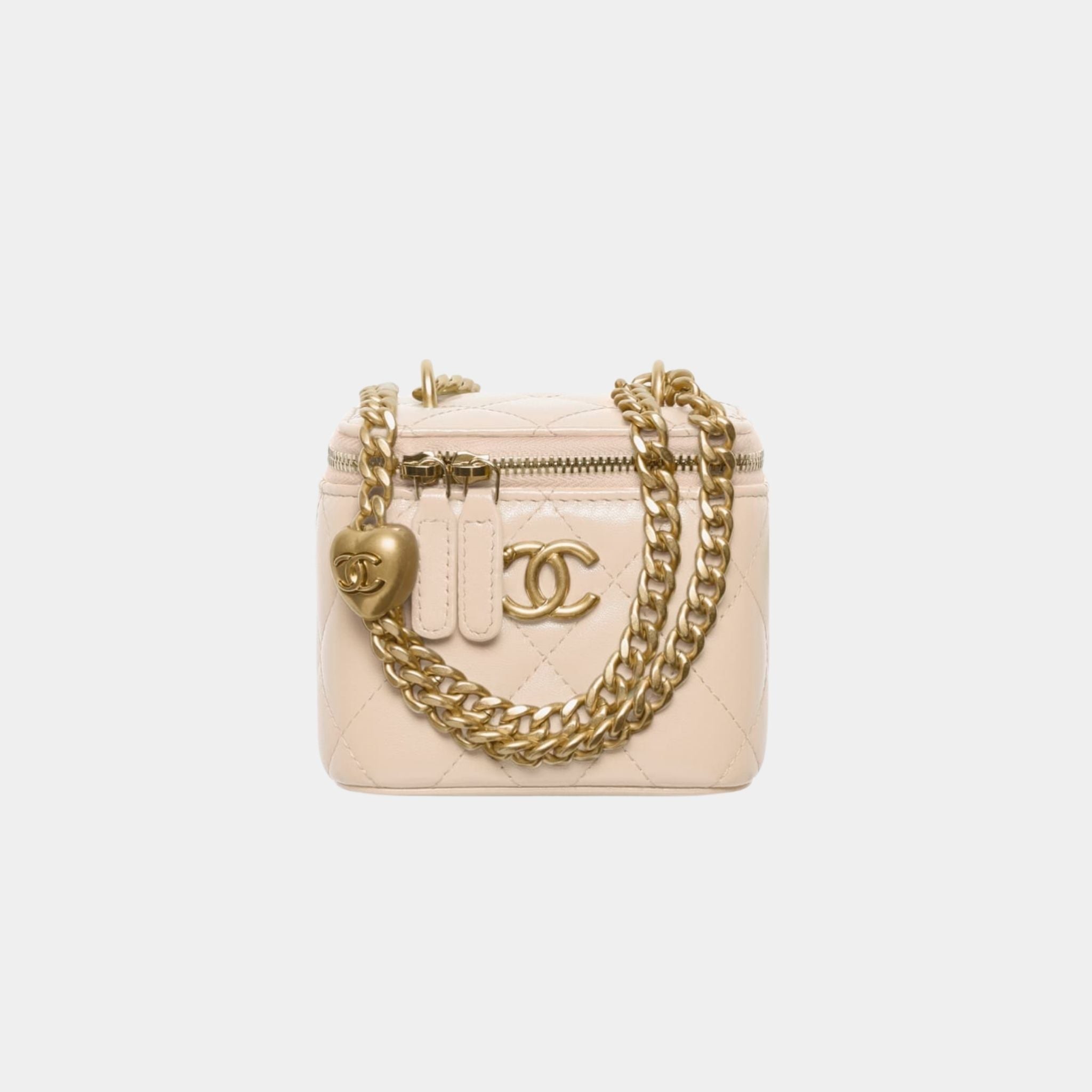 Chanel Small Vanity with Chain in Shiny Lambskin and Gold Tone Metal, Light Beige