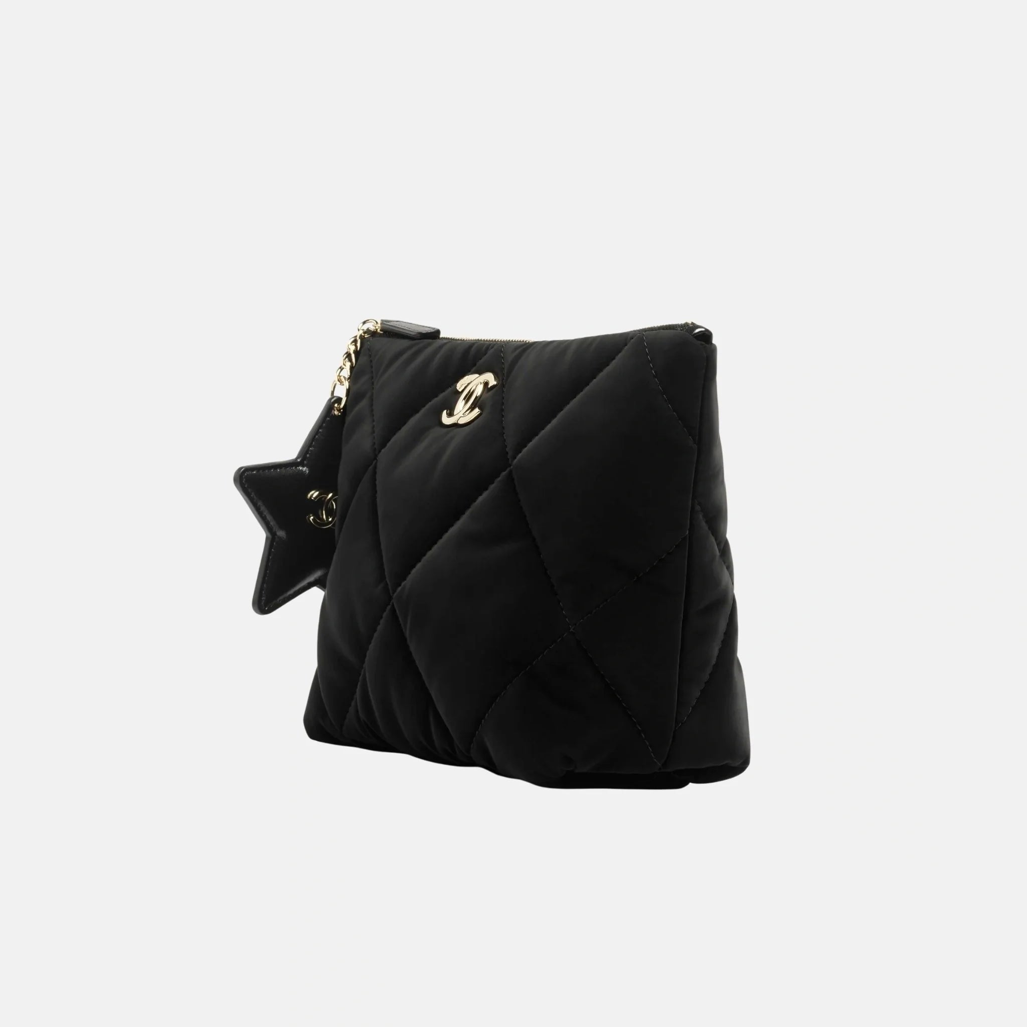 Small Zipped Case Velvet Nylon Calfskin Gold Tone Metal