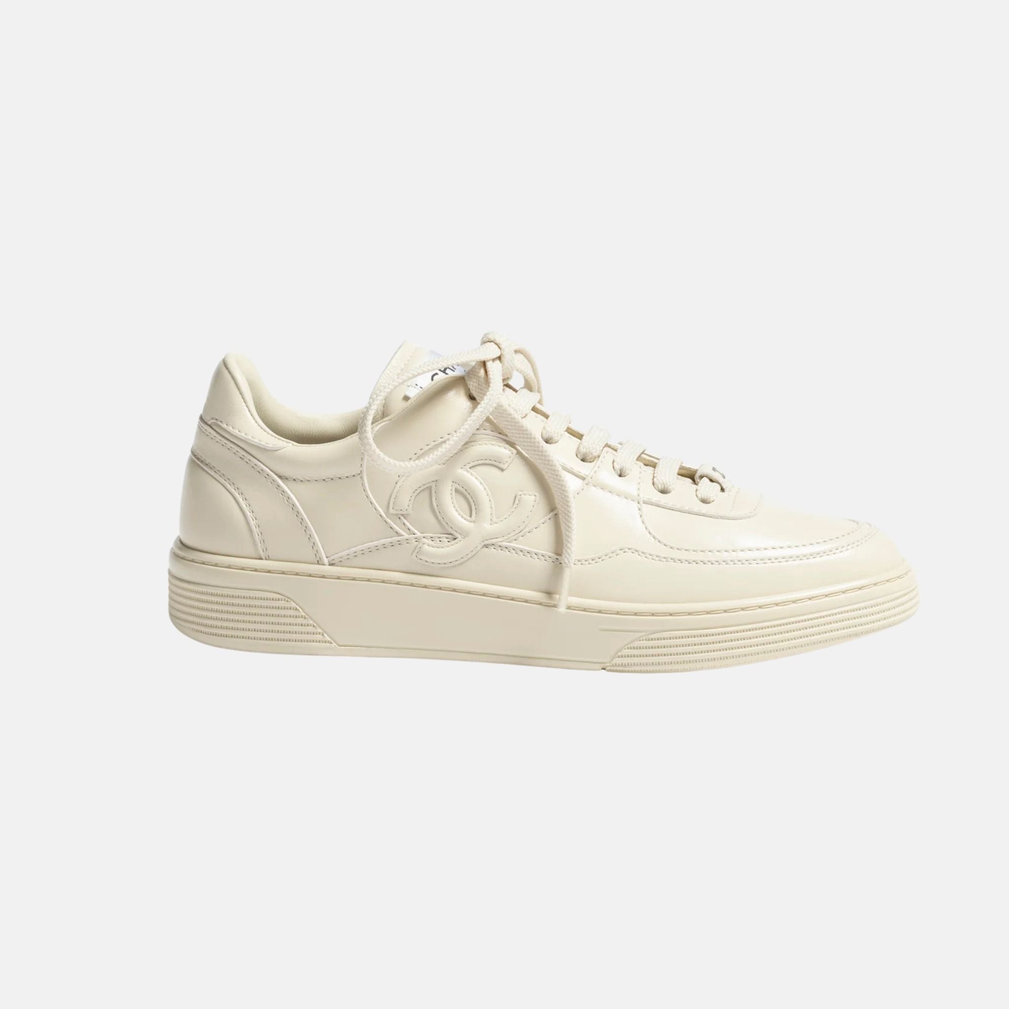 Chanel Sneakers in Calfskin, Light Beige, Side