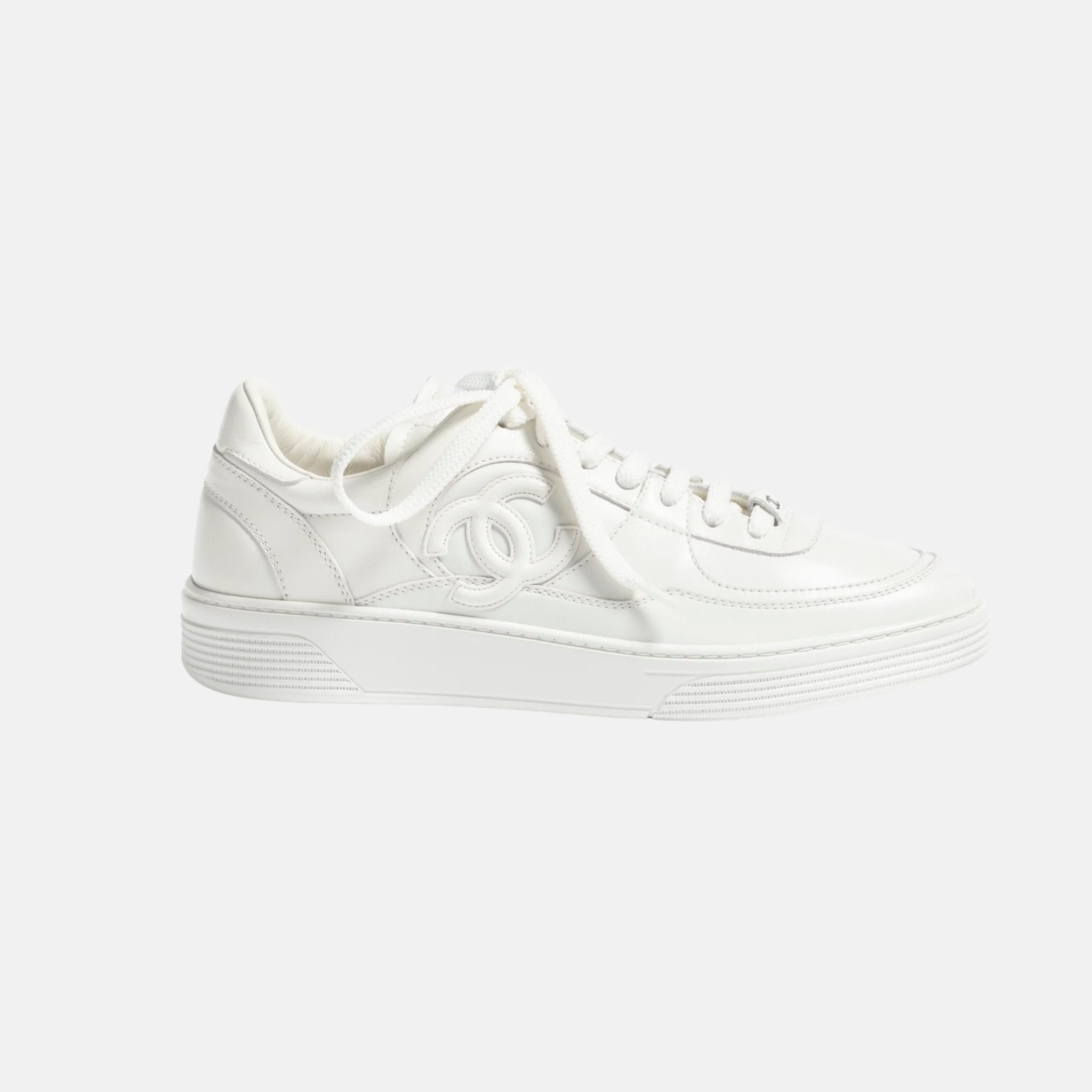 Chanel Sneakers in Calfskin, White, Side