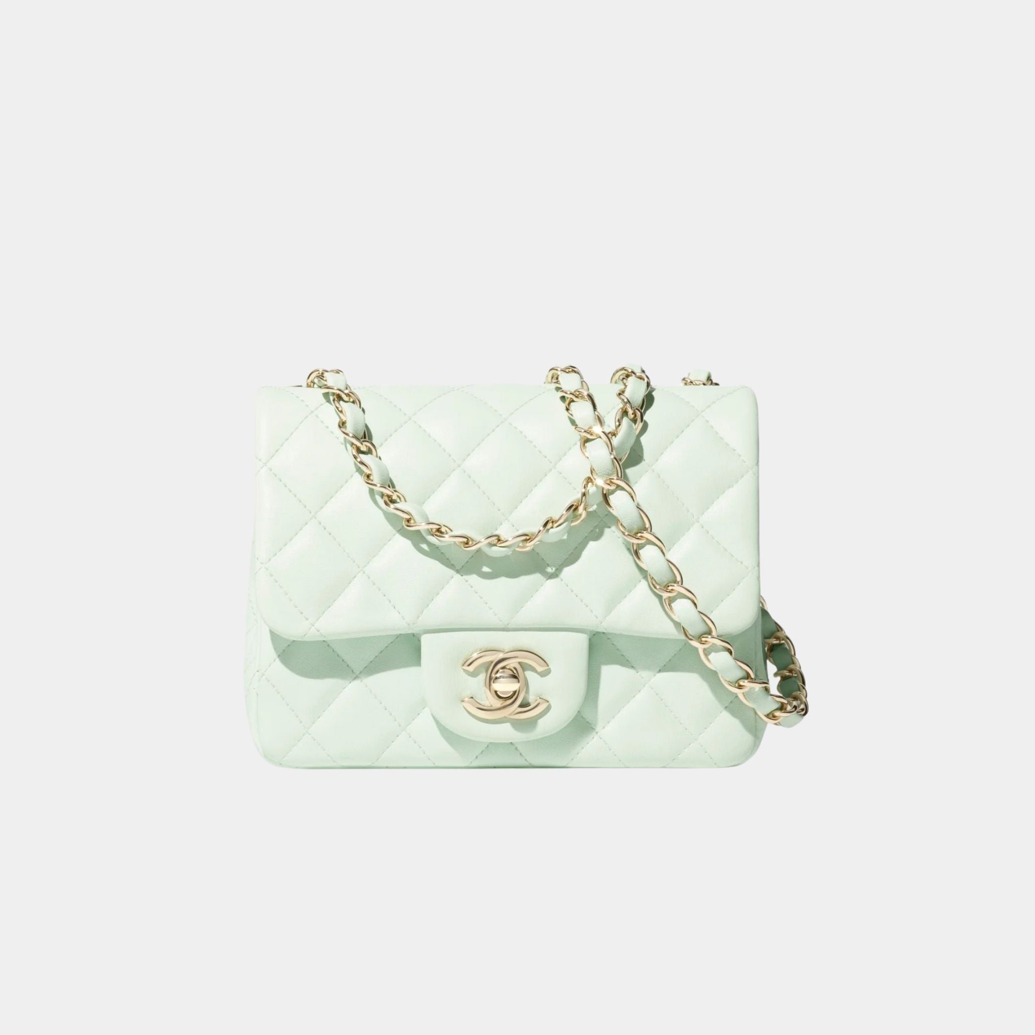 Chanel Square Mini Classic Handbag Lambskin, Light Green, Front