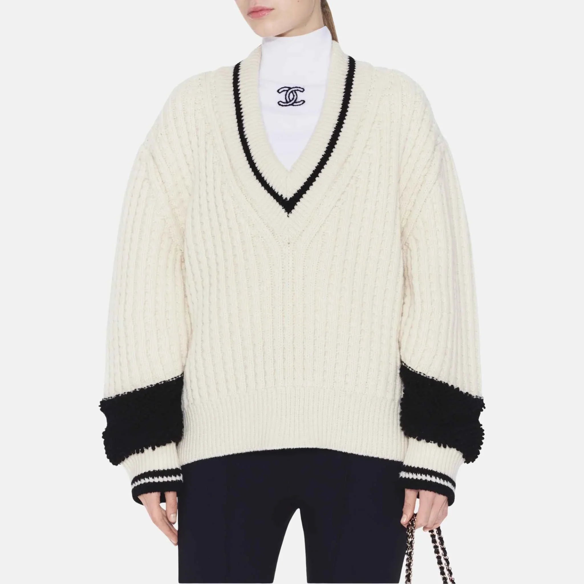 Chanel Sweater Wool Ecru And Black
