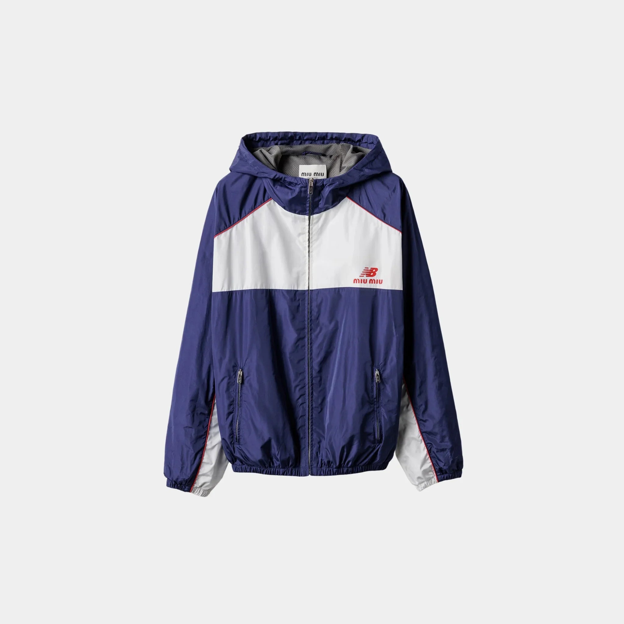 Miu Miu Technical Poplin Hoodie Jacket, Royal Blue, White, Front