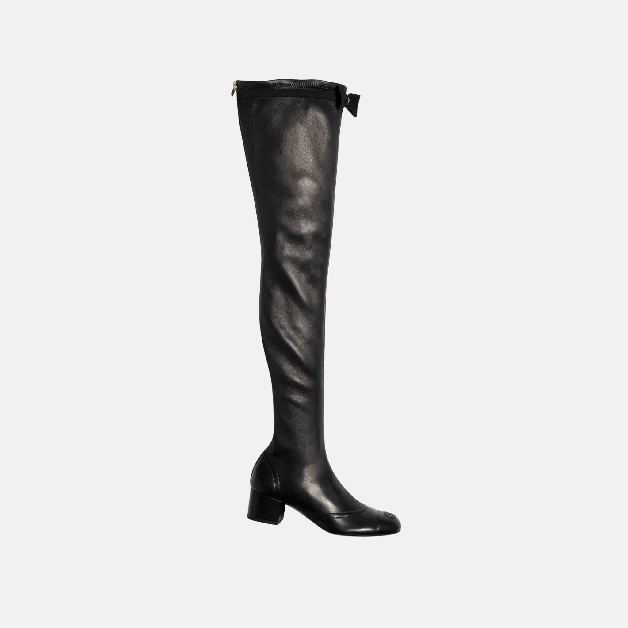 Chanel Thigh-High Boots in Stretch Lamb and Lamb Leather, Front 