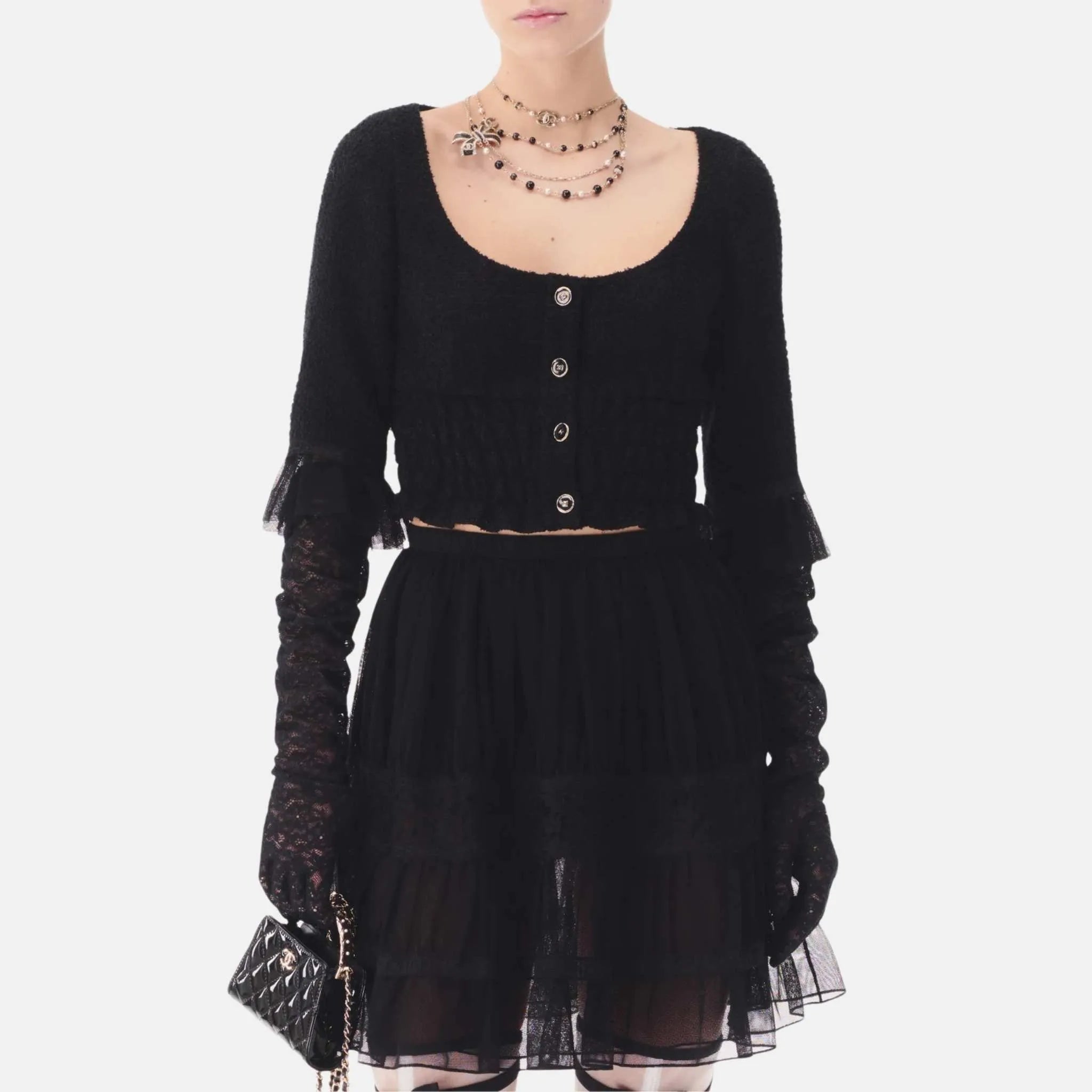 Top in Iridescent Wool Tweed and Cotton Tulle