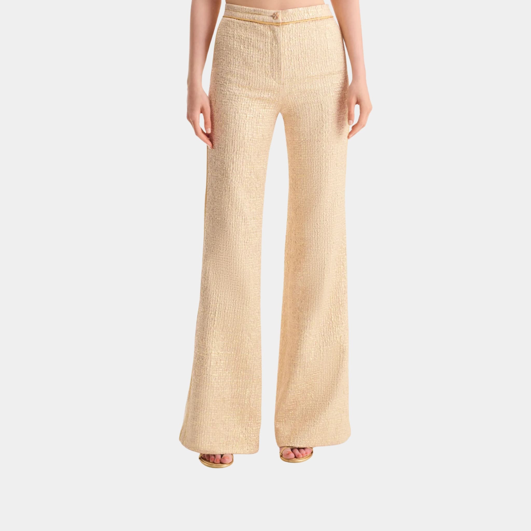 Chanel Trousers in Gold Silk Crepe, Front