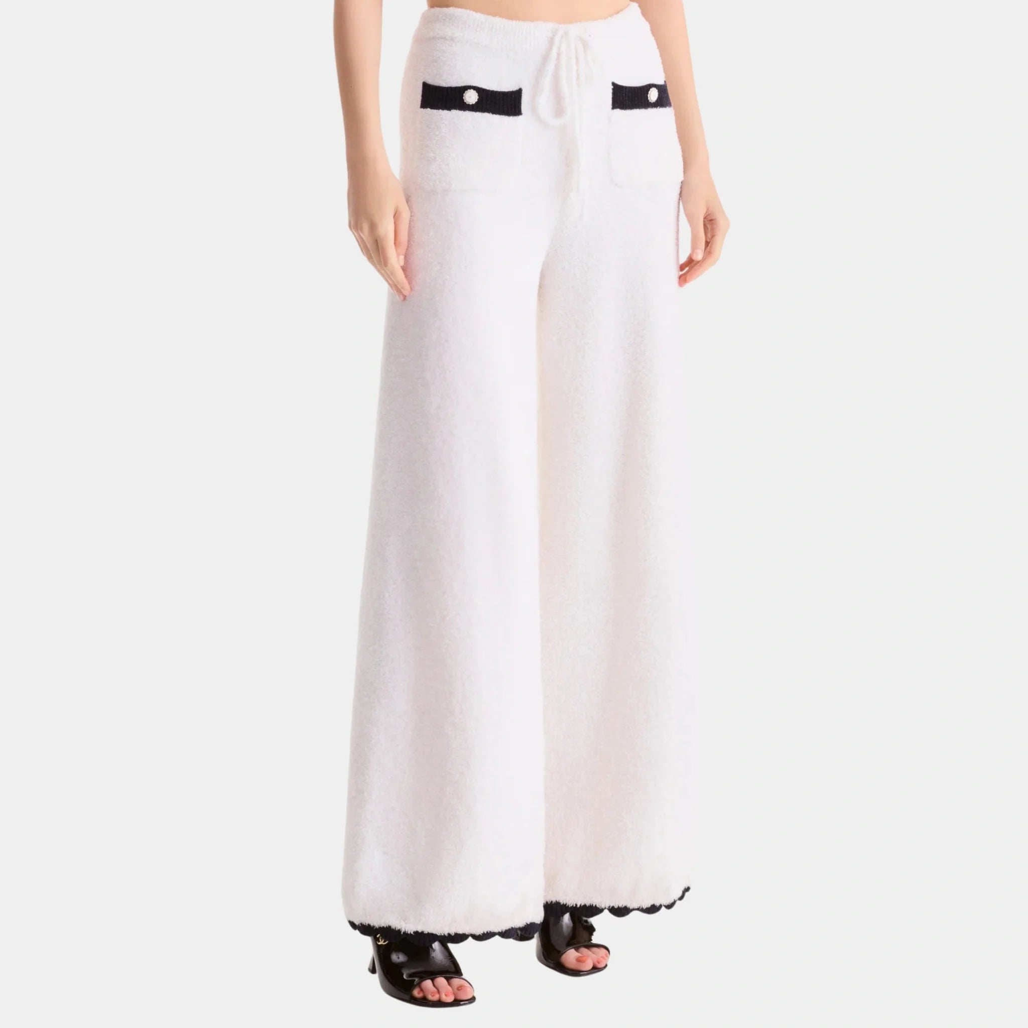 Trousers in White & Navy Blue Silk