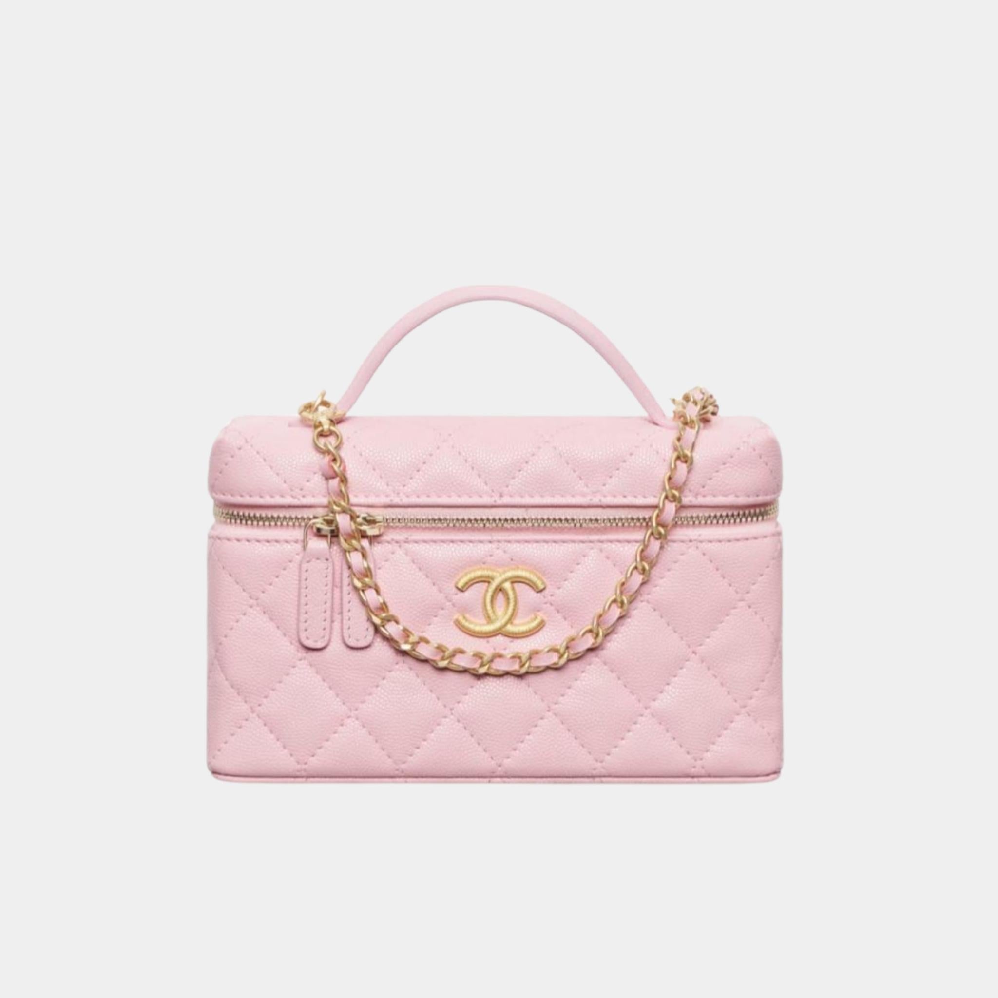 Chanel Vanity with Chain in Grained Shiny Calfskin, Light Pink