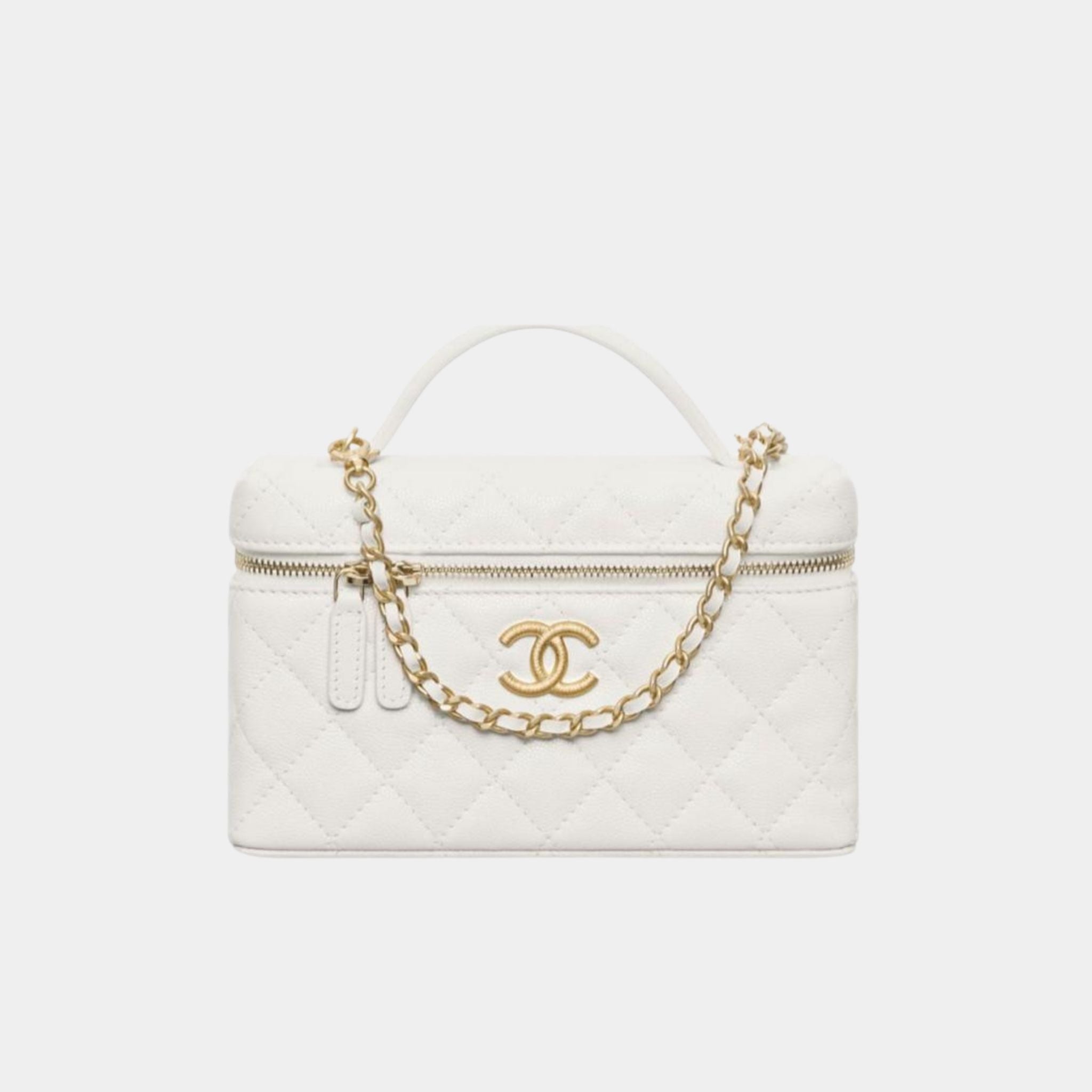 Chanel Vanity with Chain in Grained Shiny Calfskin, White