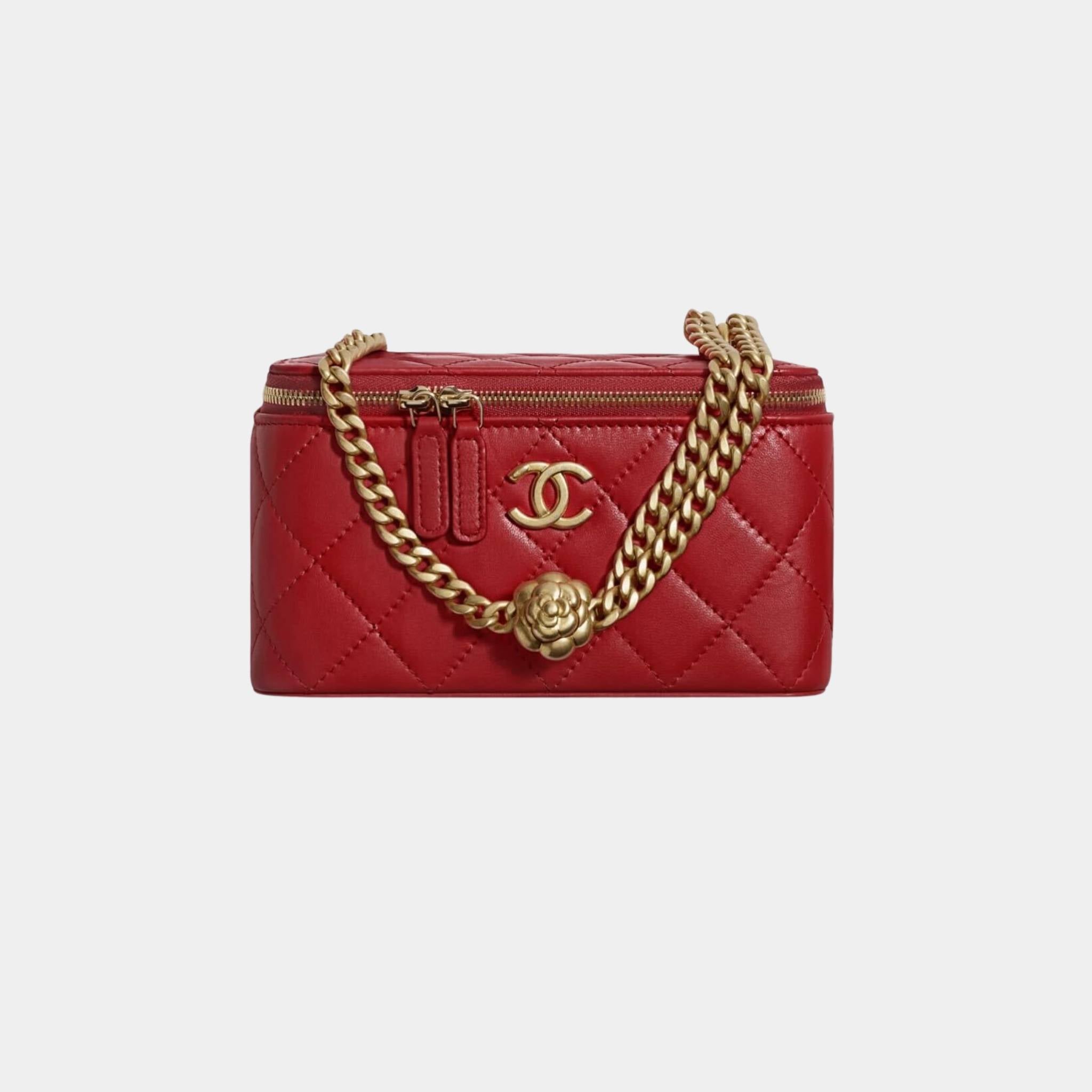 Chanel Vanity with Chain in Lambskin, Burgundy