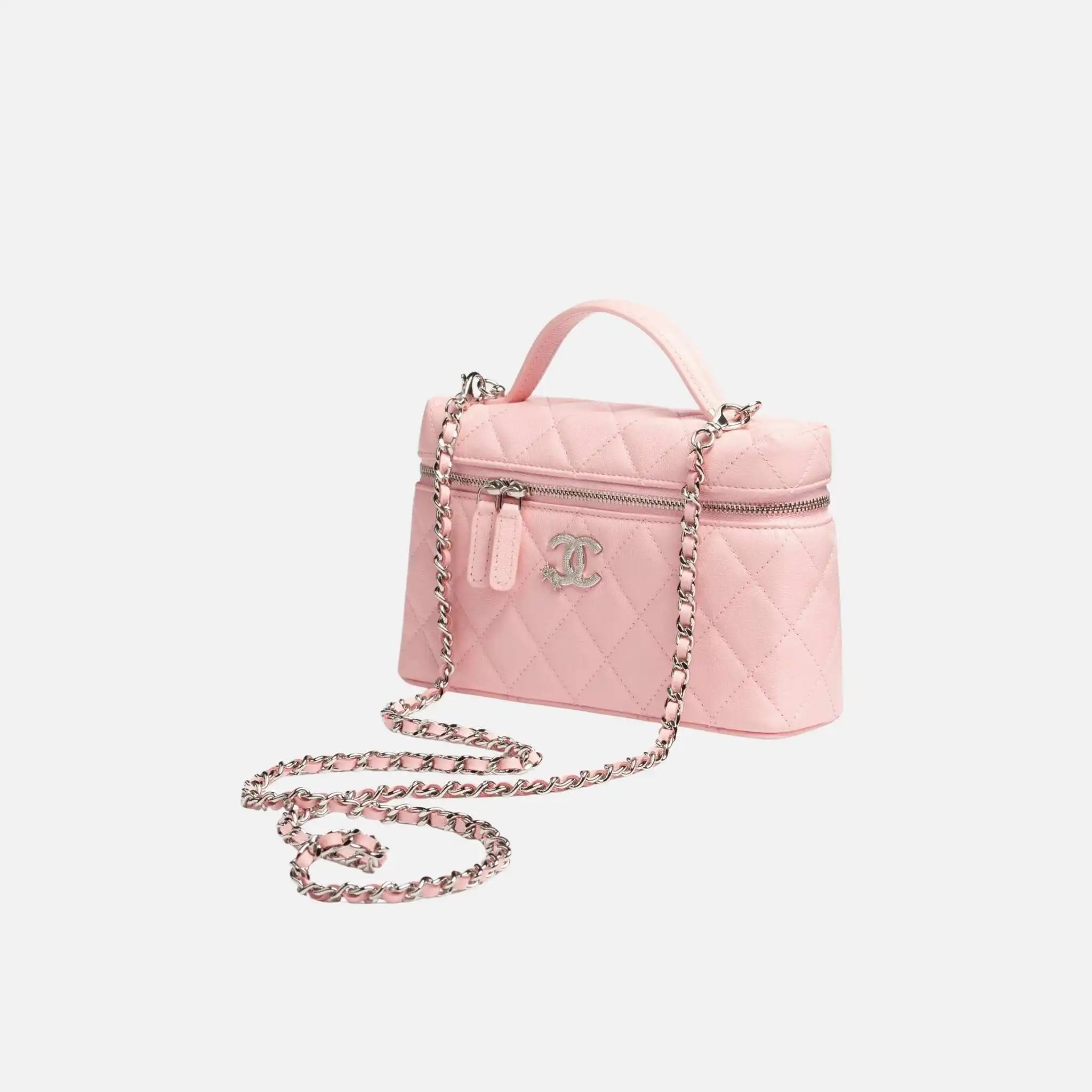 Chanel Vanity With Chain Shiny Grained Calfskin Light Pink, Front