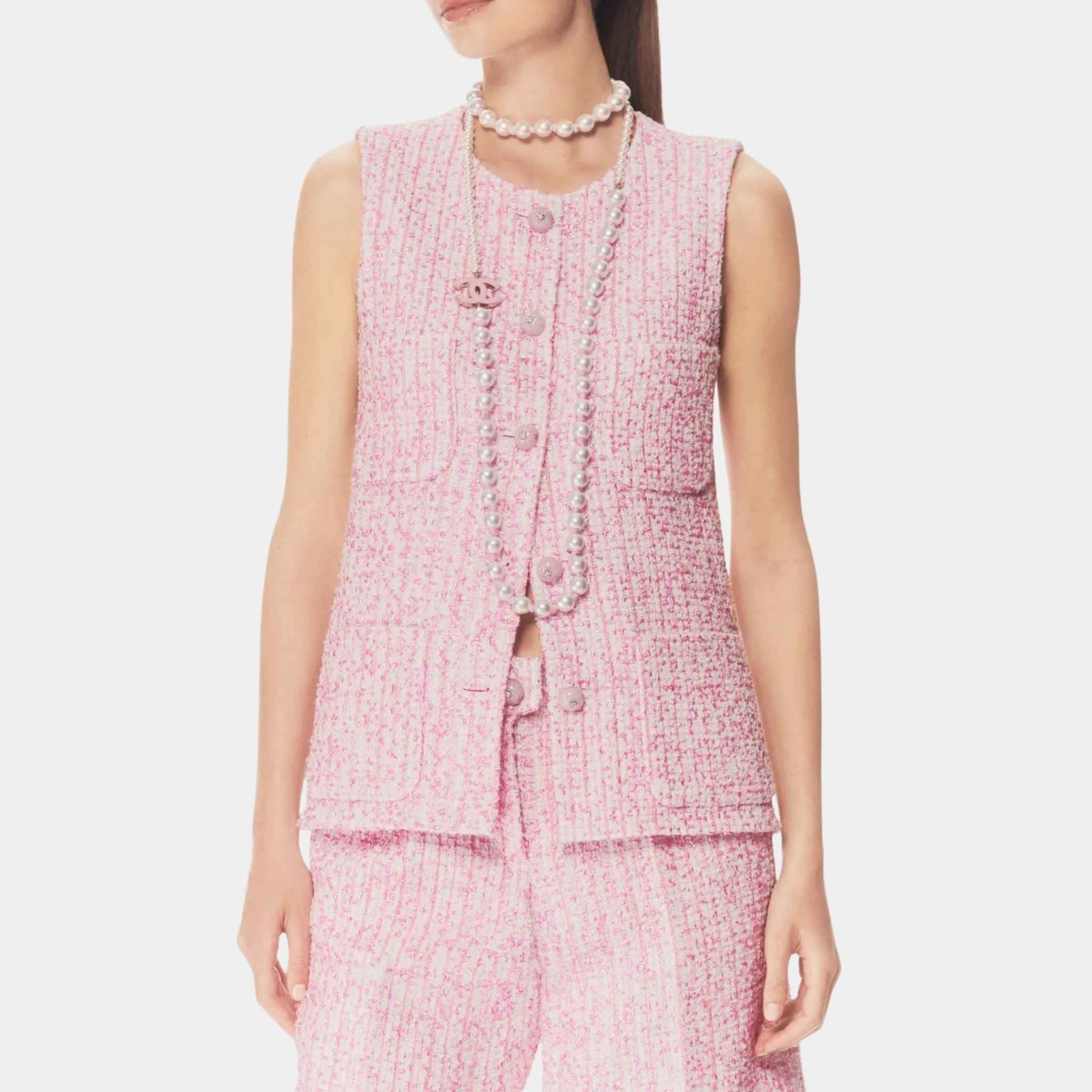 Vest Iridescent Cotton Wool Tweed Pink Ecru