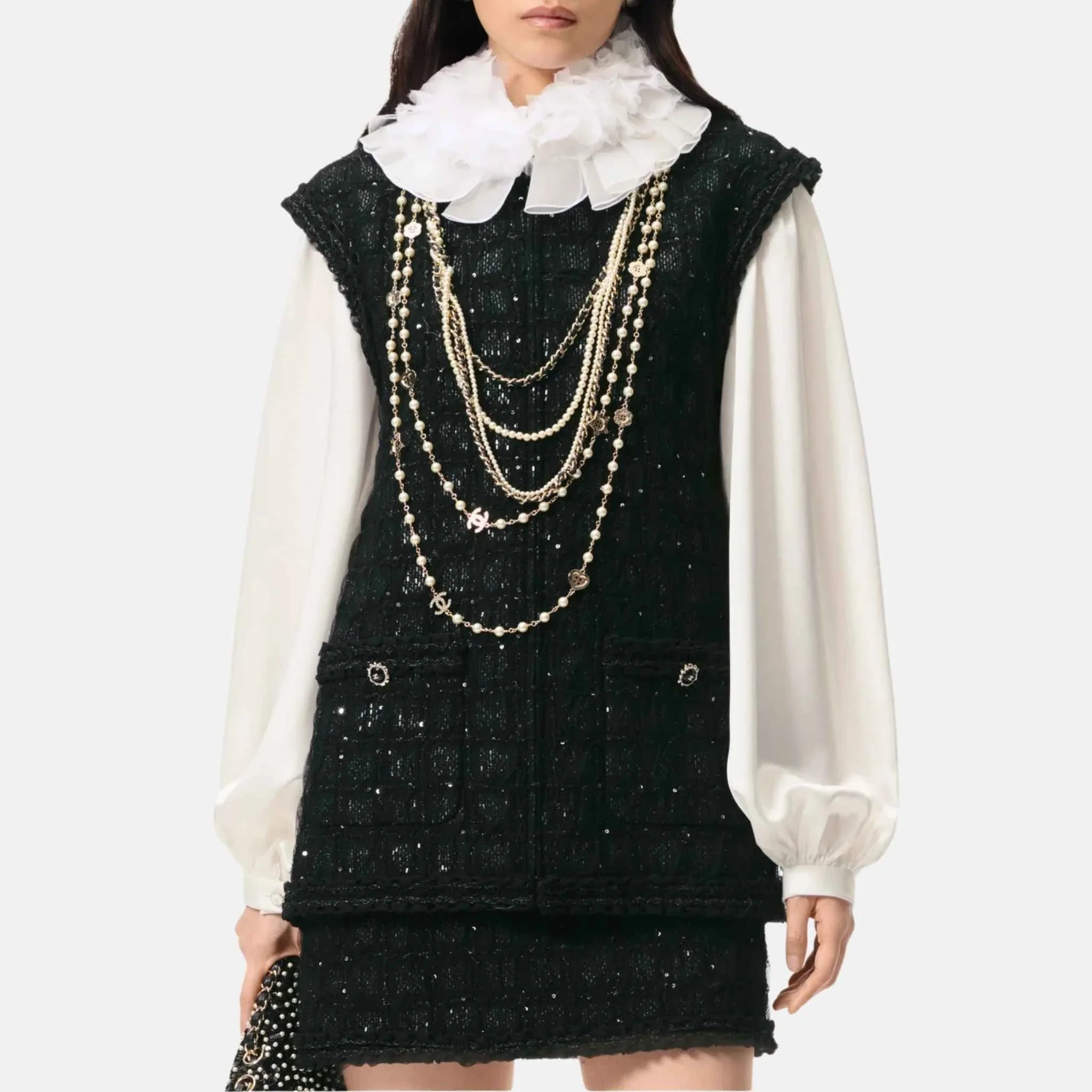 Chanel Vest Sequin Embroidered Iridescent Woollen Tweed And Tulle
