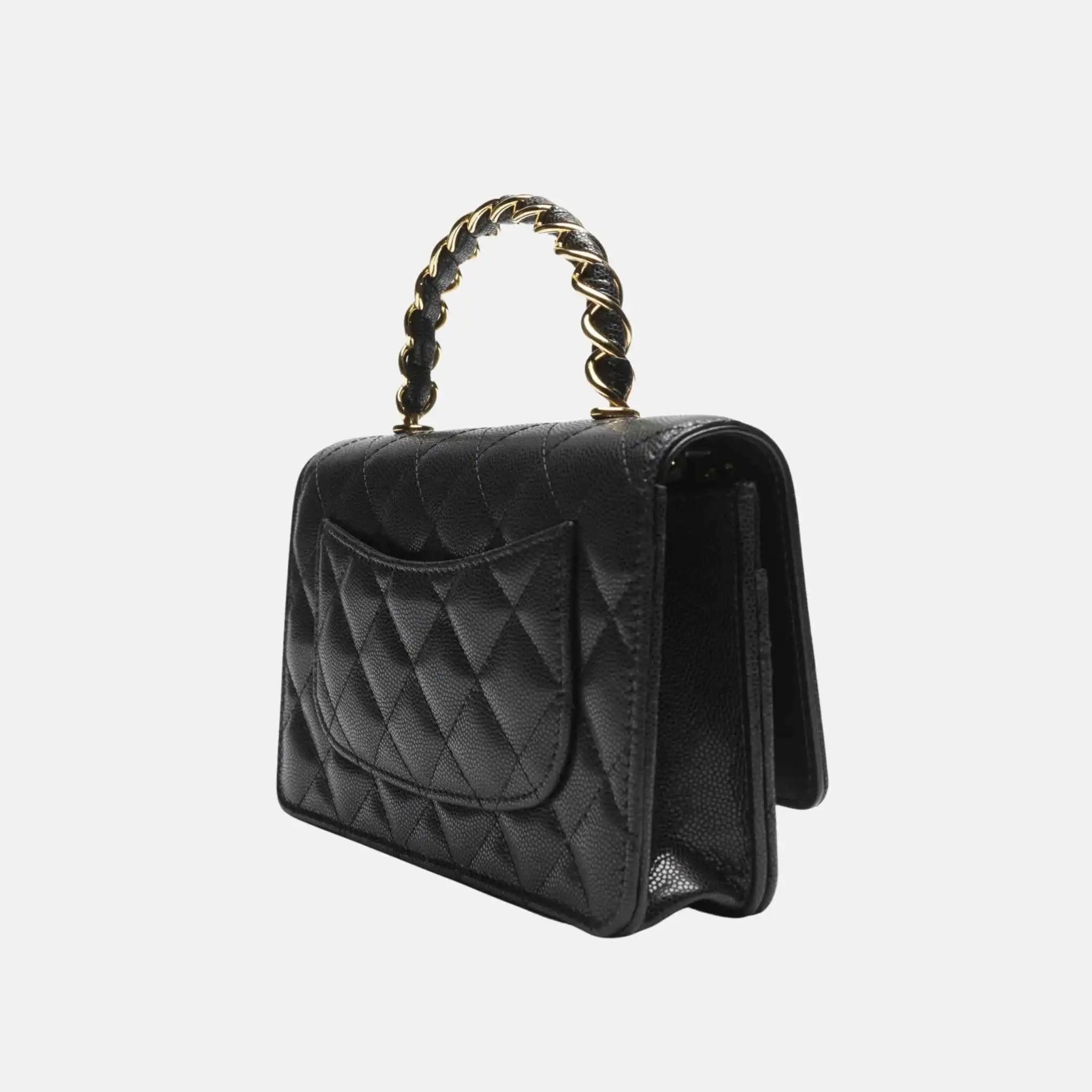 Wallet On Chain Grained Shiny Calfskin Gold Tone Metal