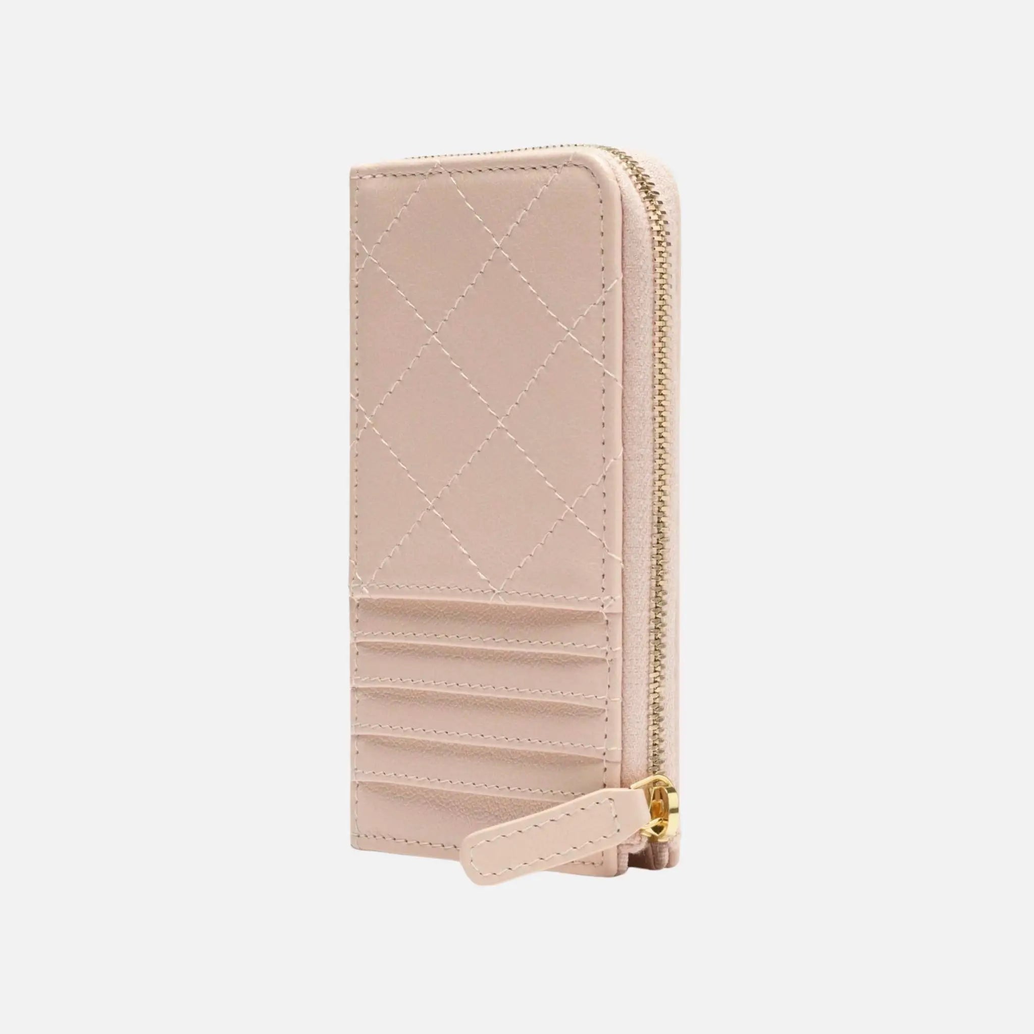 Zipped Card Holder Grained Goatskin Gold Metal