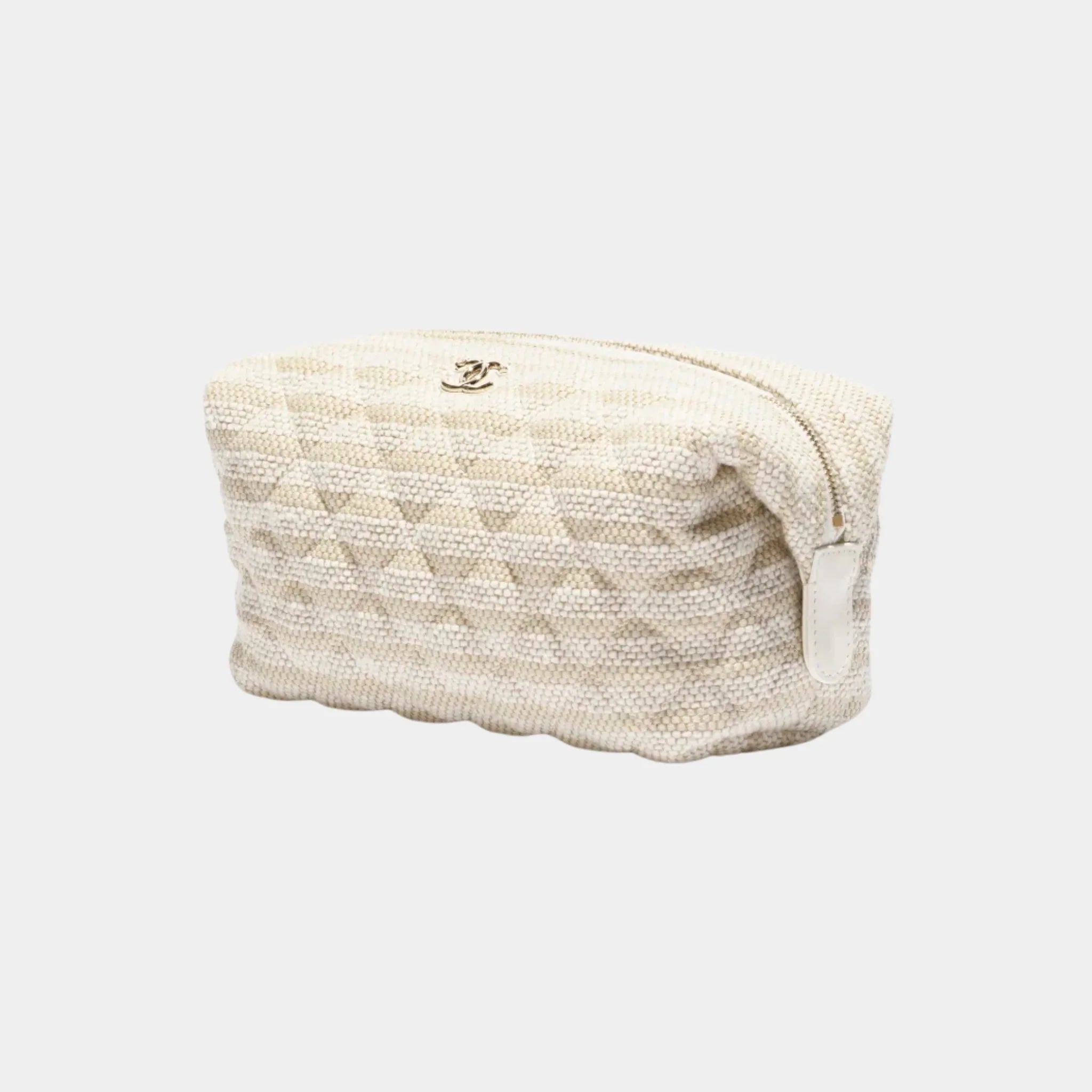 Chanel Zipped Case in Printed Fabric, Beige, Front