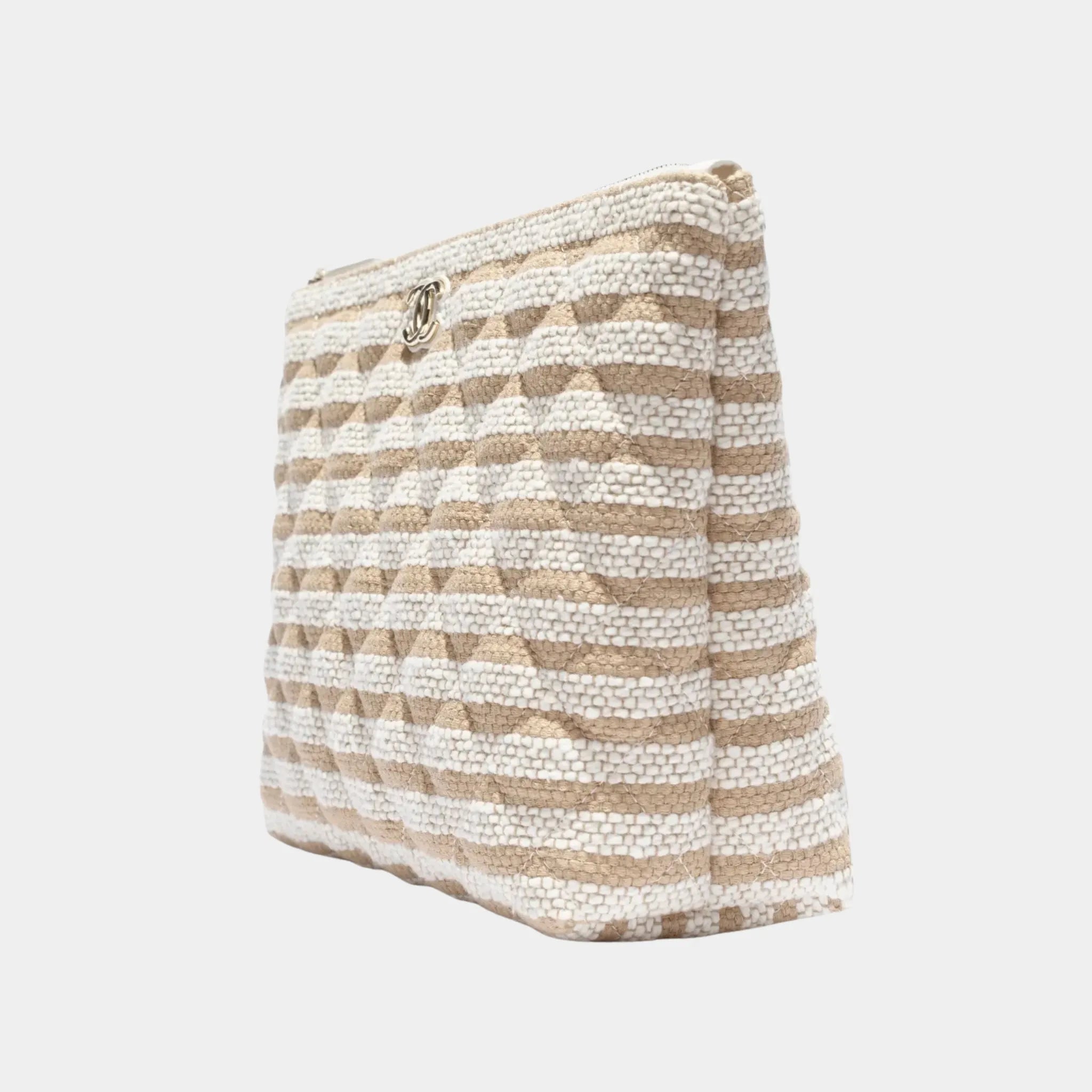 Zipped Case in Printed Fabric & Gold Metal