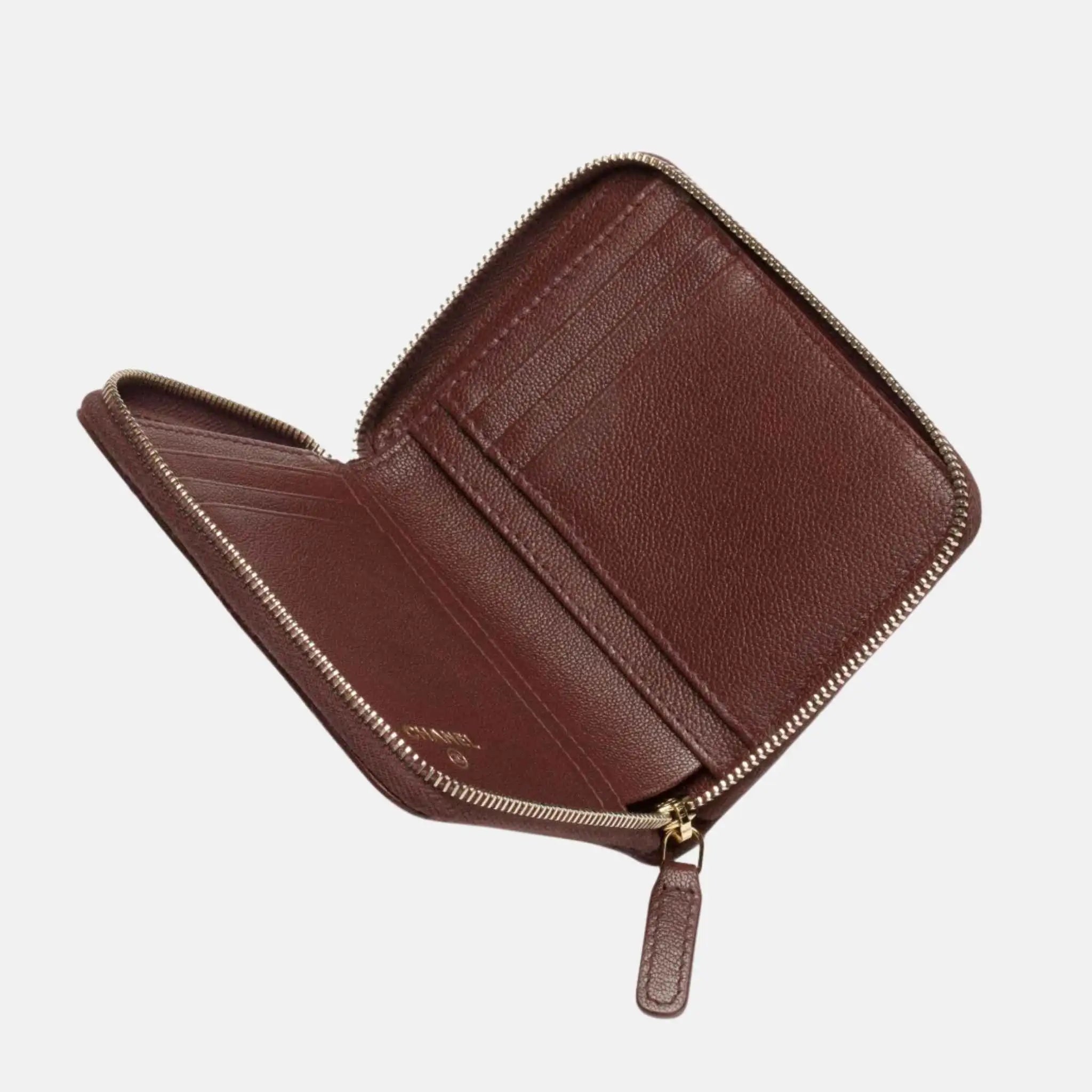 Zipped Coin Purse Grained Goatskin Gold Metal