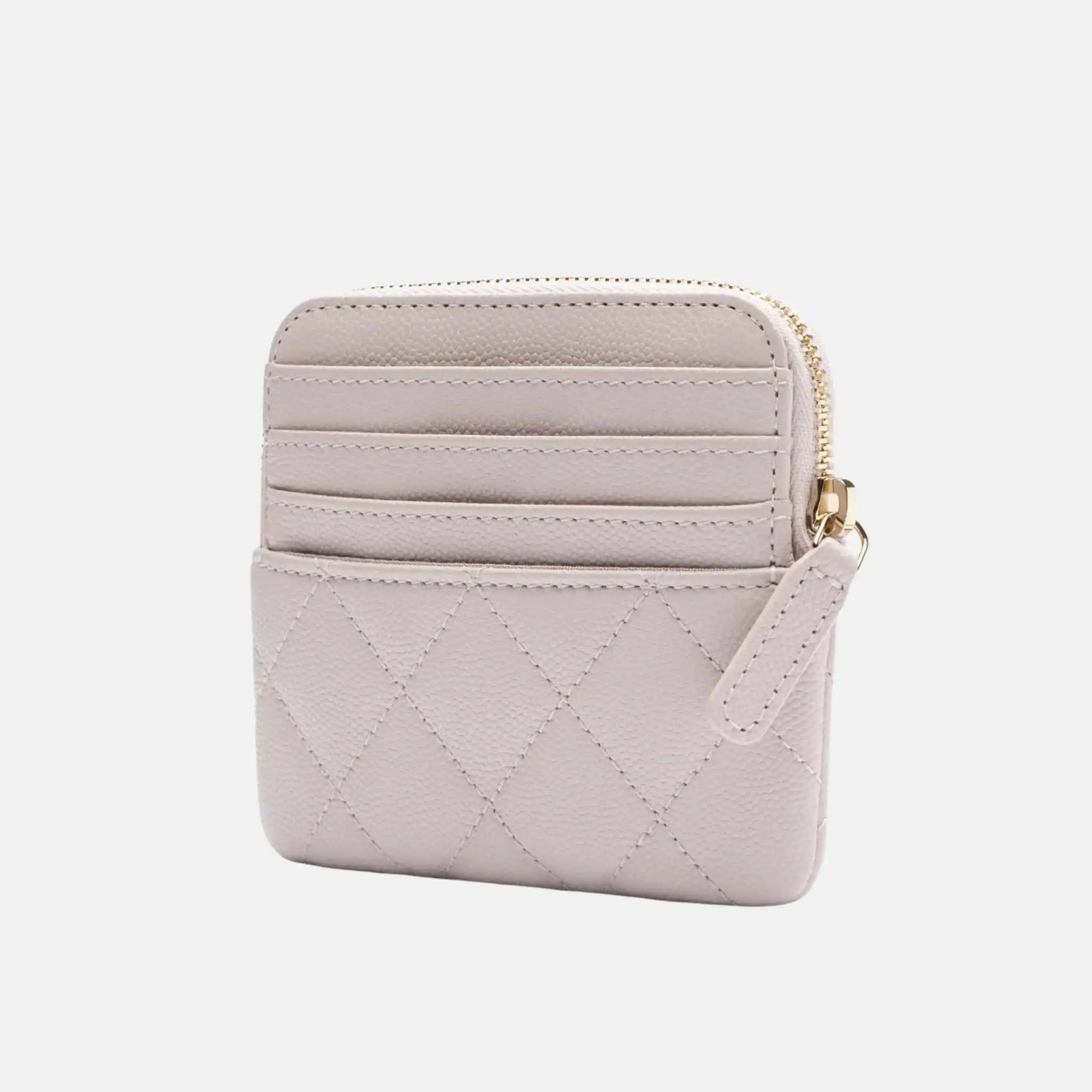 Zipped Coin Purse Shiny Grained Calfskin Strass Gold Tone Metal