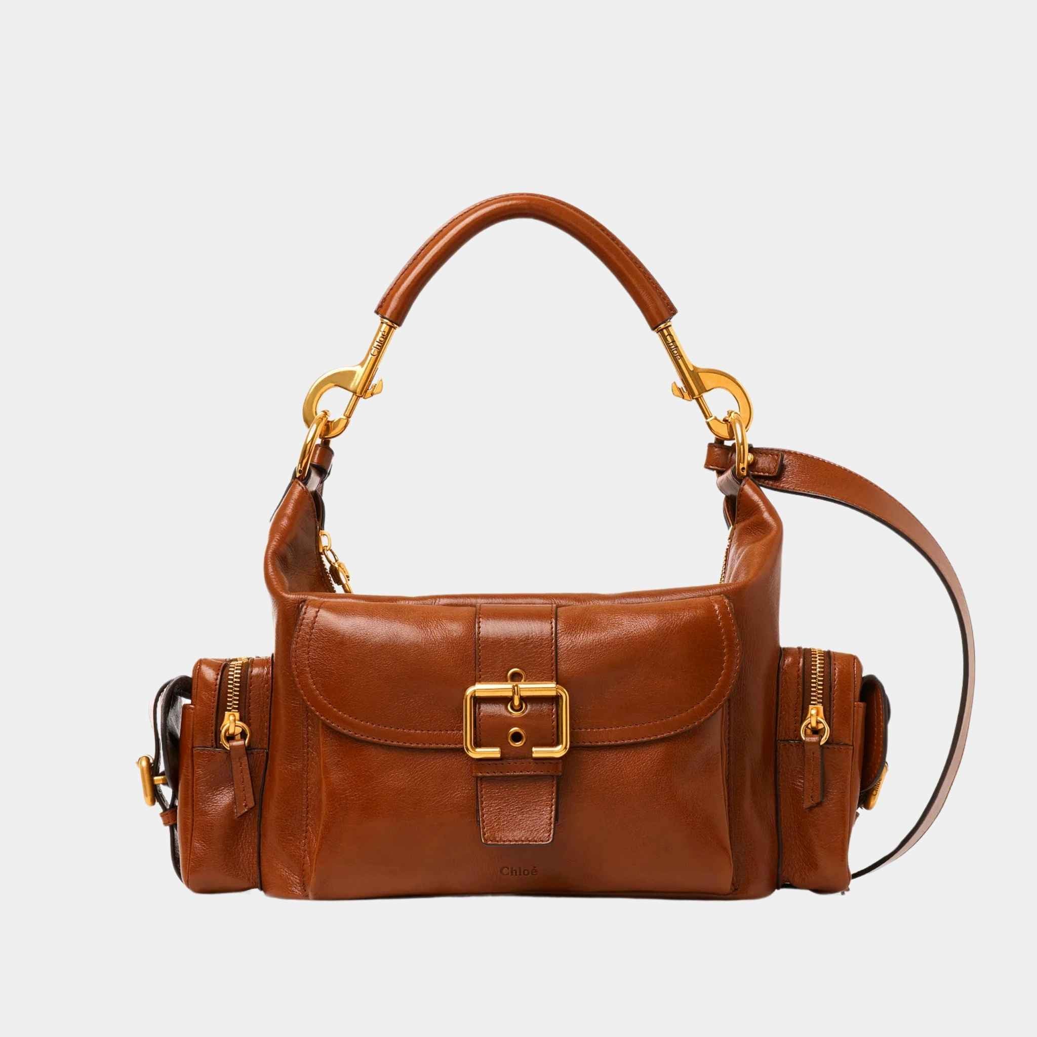 Chloe Camera Bag in Shiny Leather, Clay Brown, Front