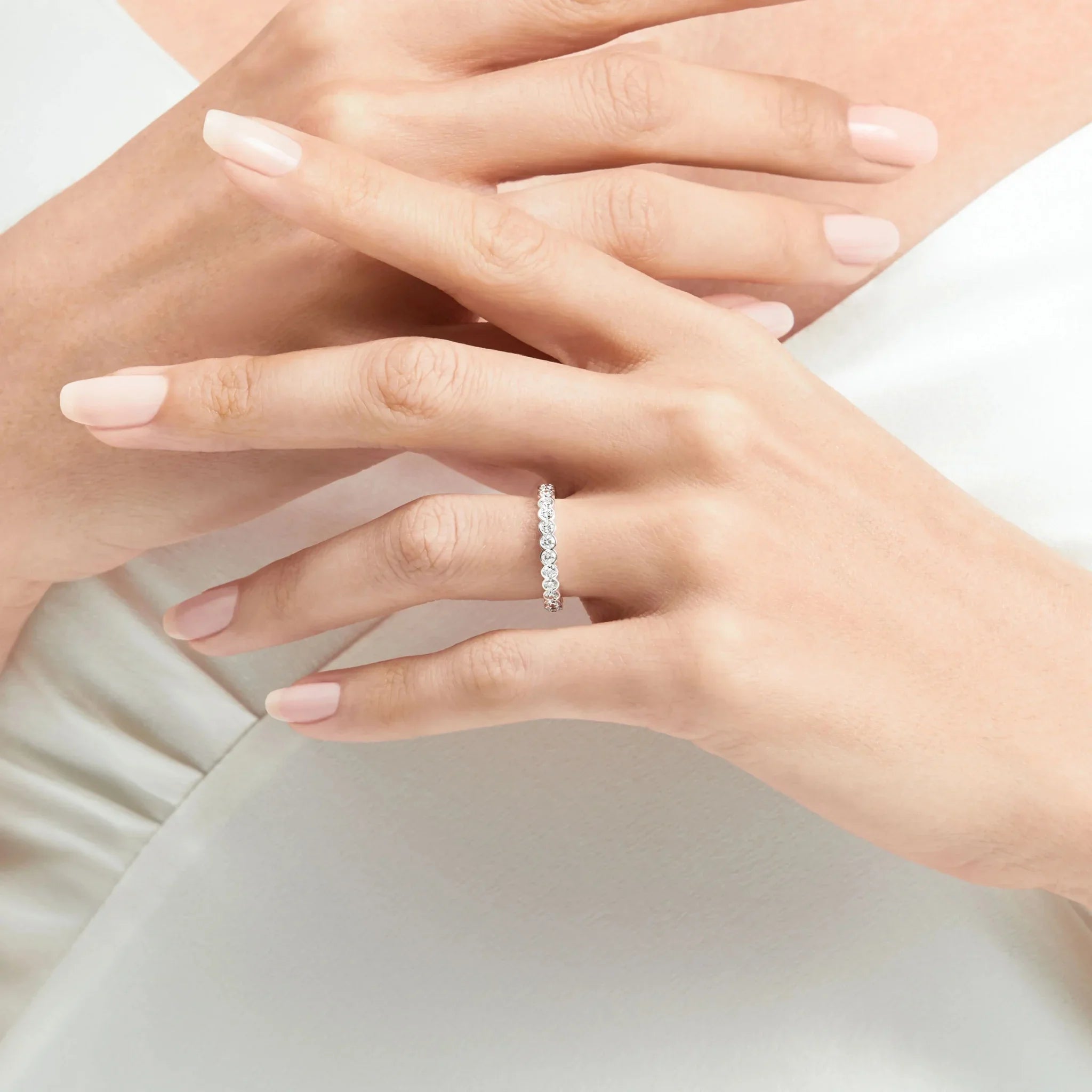 Classic Graff Bezel Set Round Diamond Wedding Band White Gold