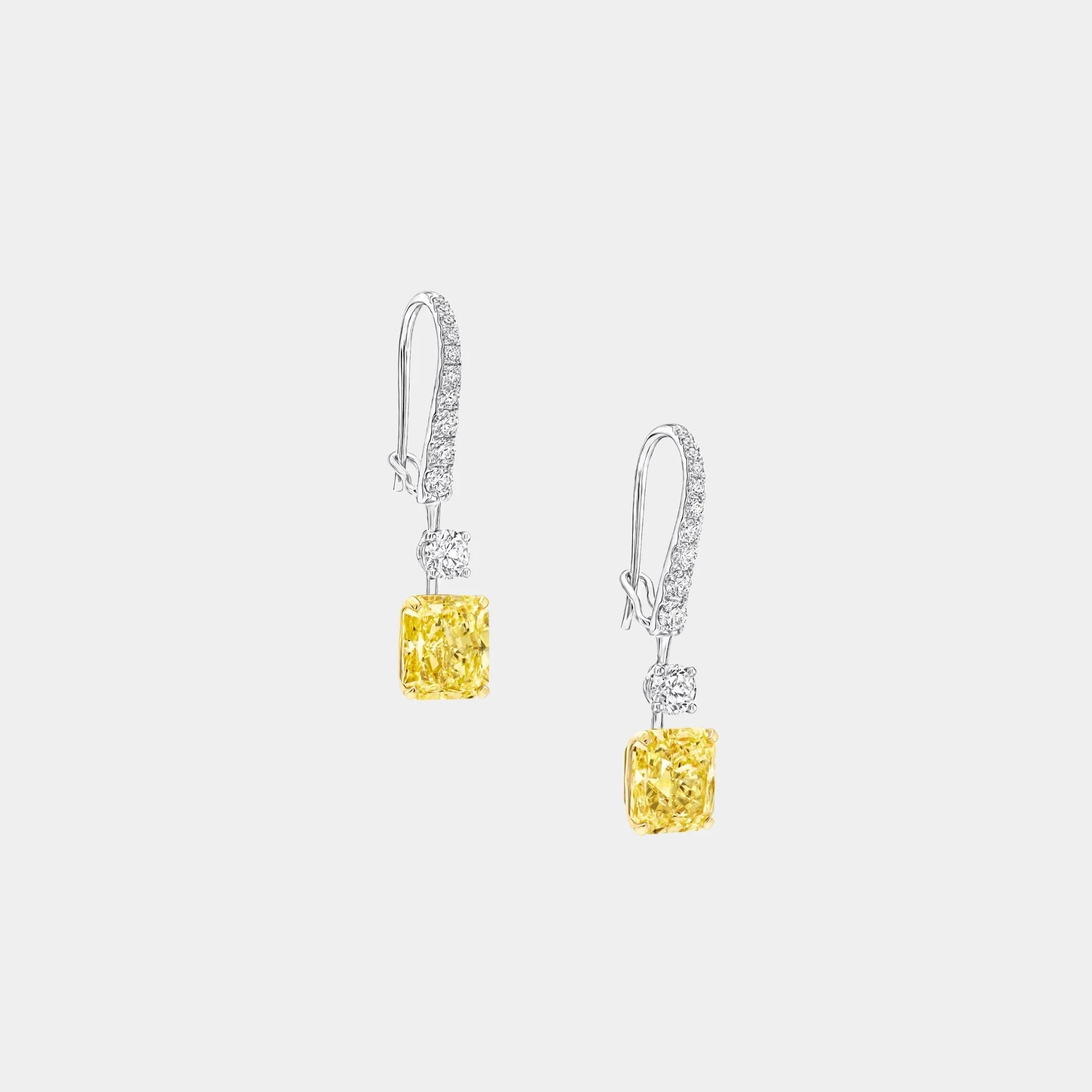 Classic Graff Radiant Cut Yellow Diamond Solitaire Earrings
