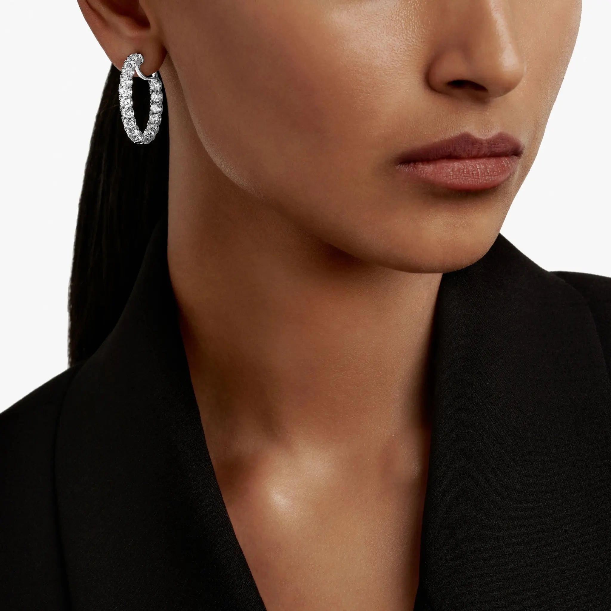 Classic Graff Round Diamond Hoop Earrings White Gold