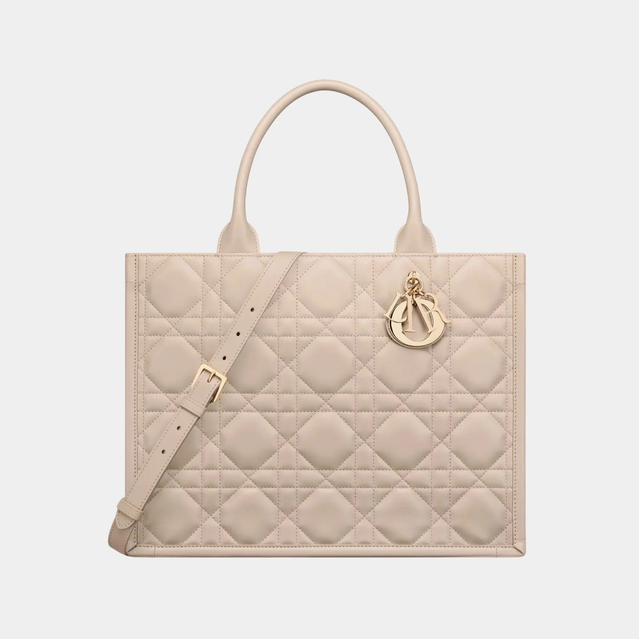 Dior Book Tote Medium Bag Macrocannage Calfskin, Camel, Powder Beige, Front