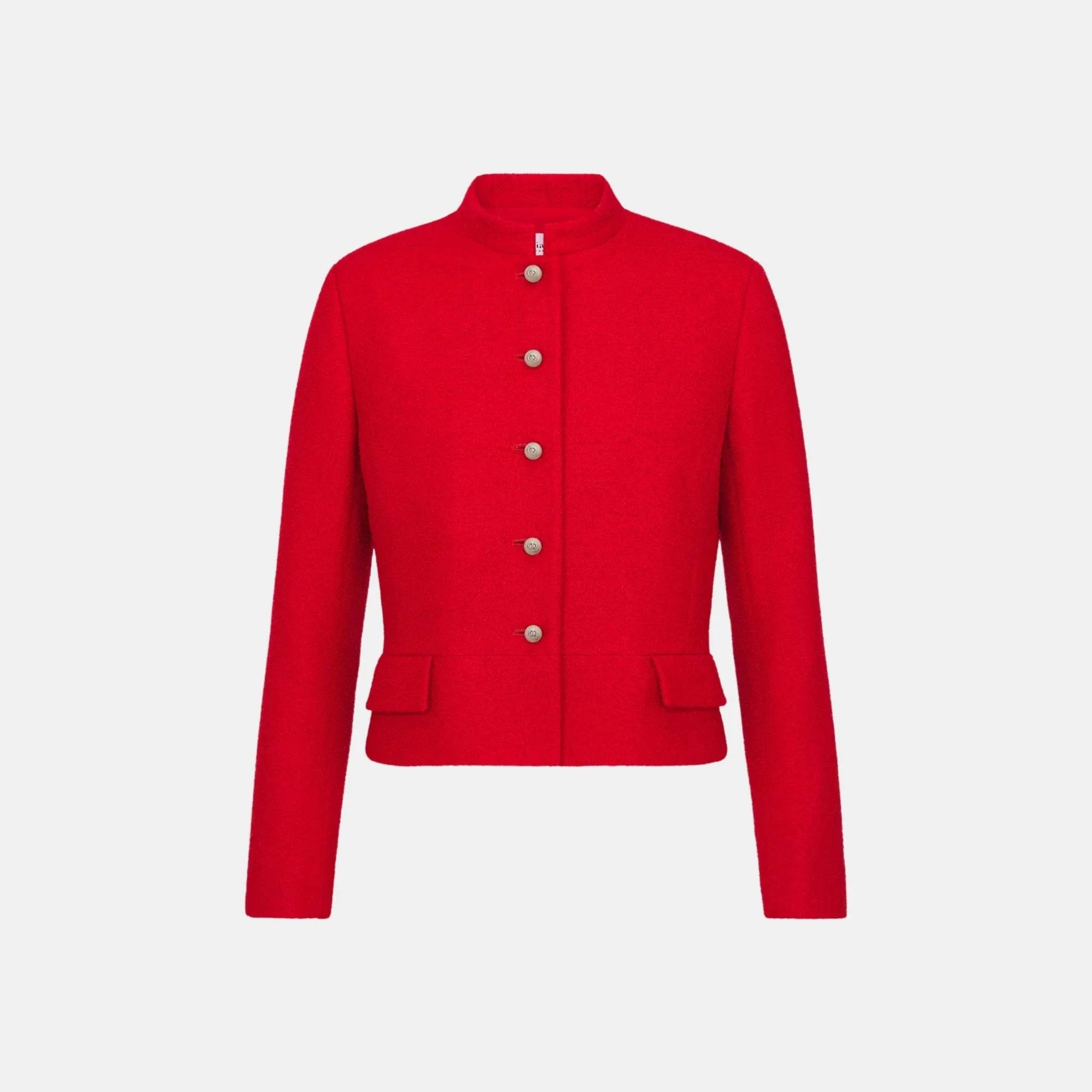 Cropped Jacket Red Wool And Silk