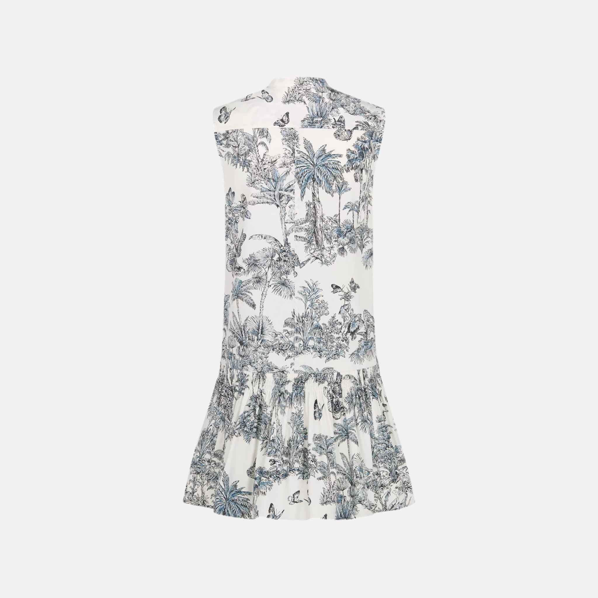 Dioriviera Straight Ruffled Dress In Toile De Jouy Cotton Silk