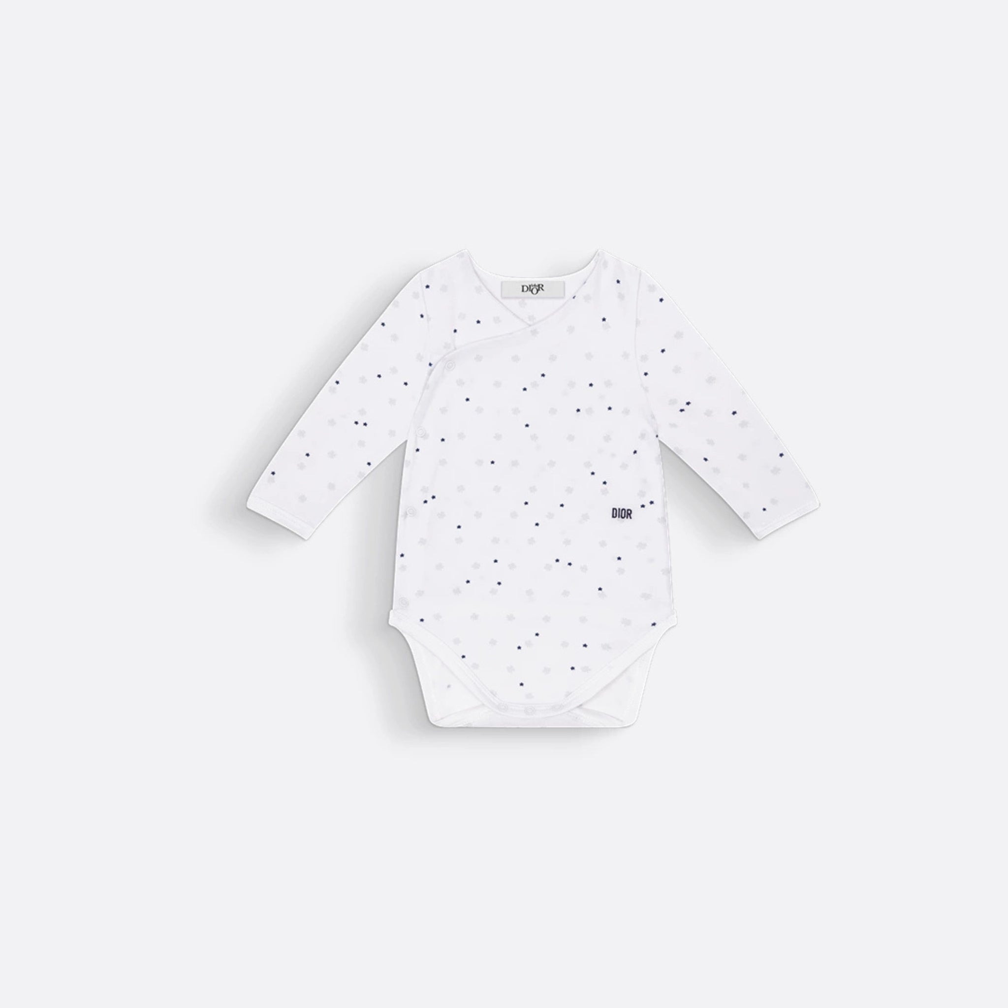 Gift Set with Two Long-Sleeved Bodysuits Ivory Cotton Jersey with Pale Green and Blue Clover and Star Motif