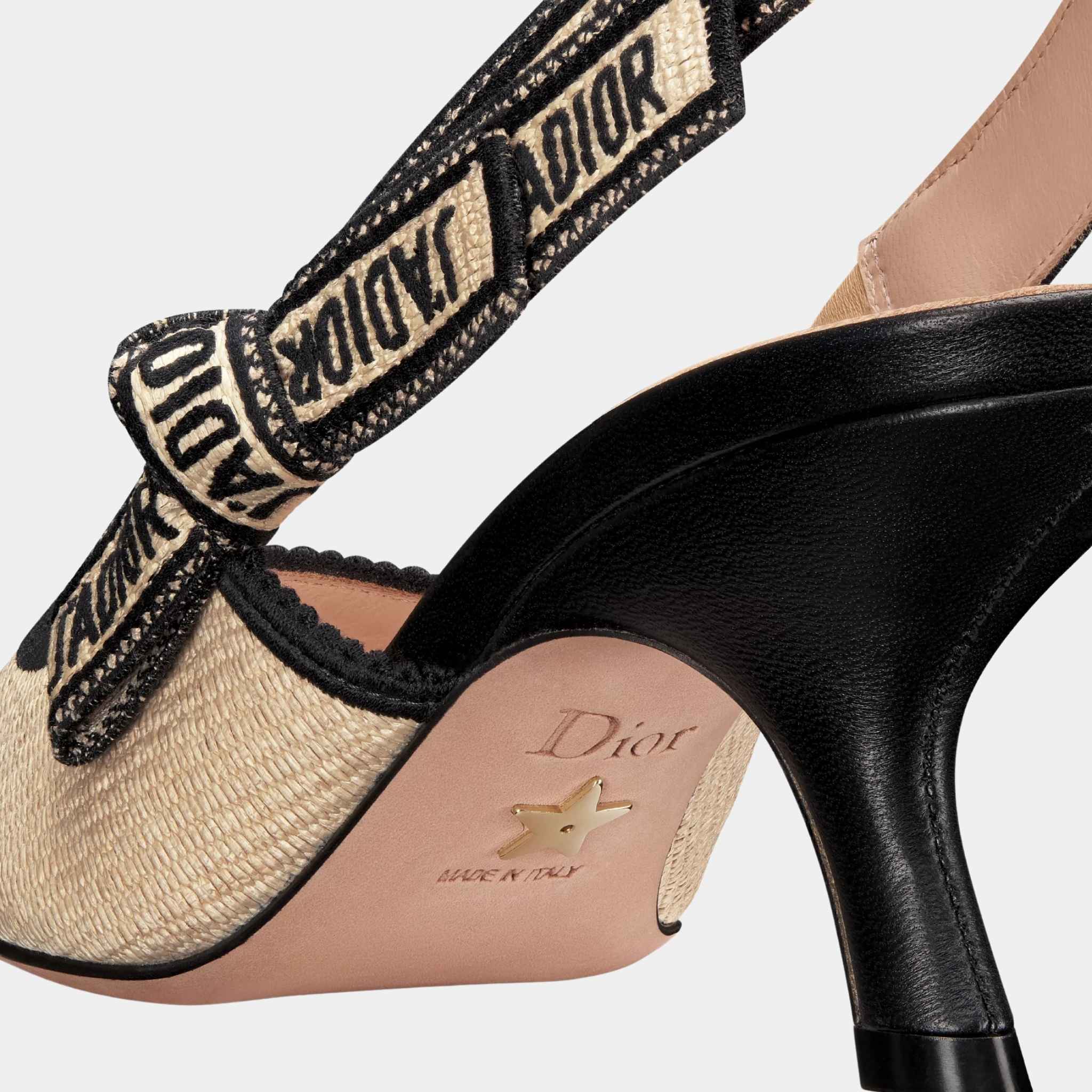 JAdior Slingback Pump Heels Natural Raffia And Black