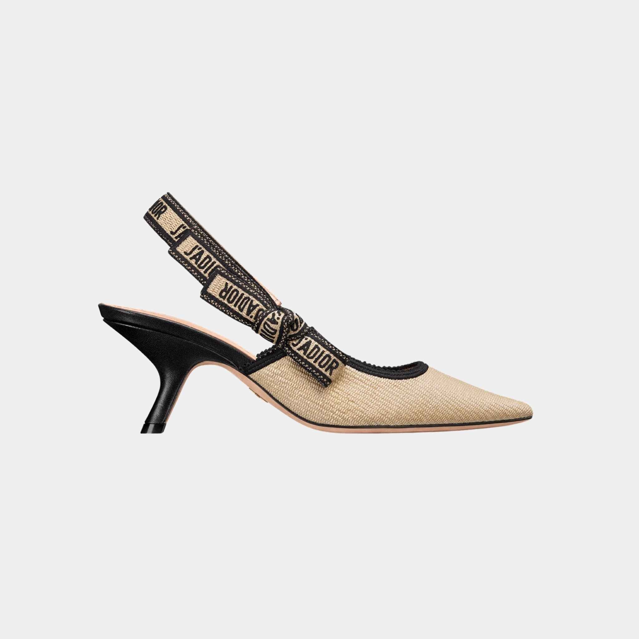 JAdior Slingback Pump Heels Natural Raffia And Black
