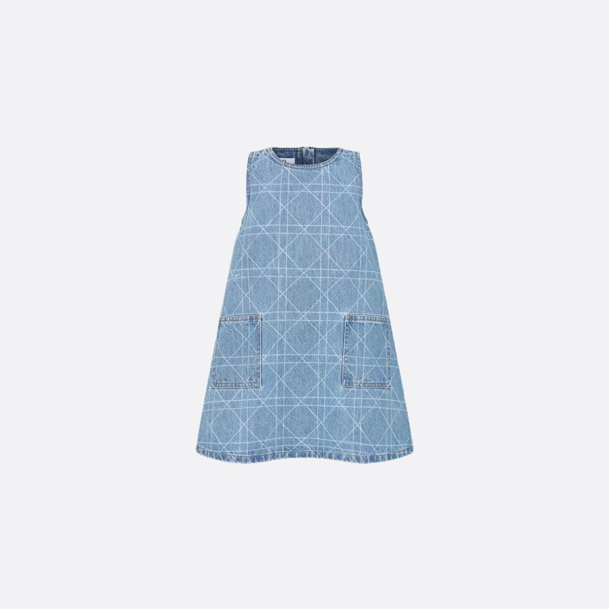 Kids A Line Dress Blue Cannage Cotton Denim