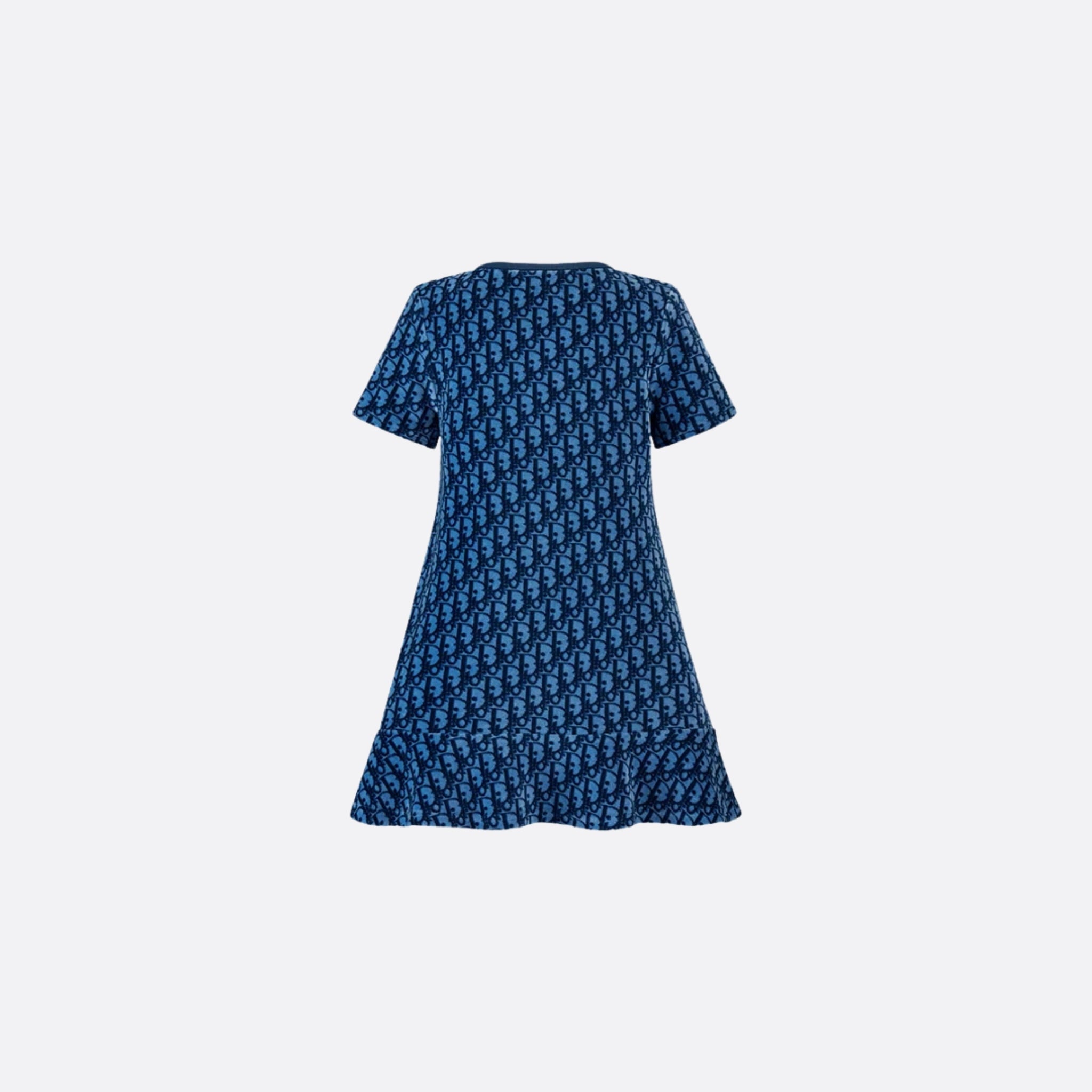 Kids A Line Dress Blue Dior Oblique Velvet Jacquard