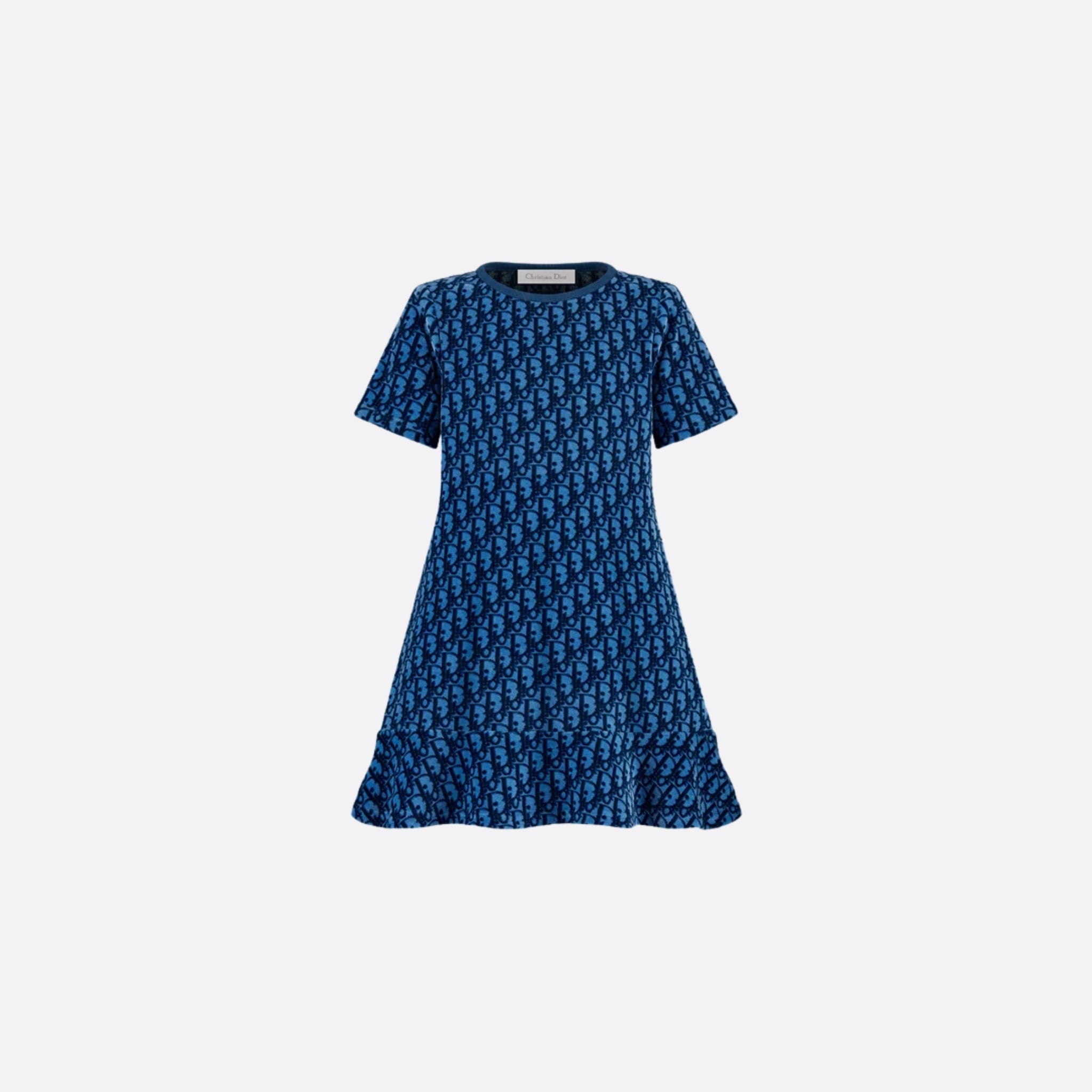 Kids A Line Dress Blue Dior Oblique Velvet Jacquard