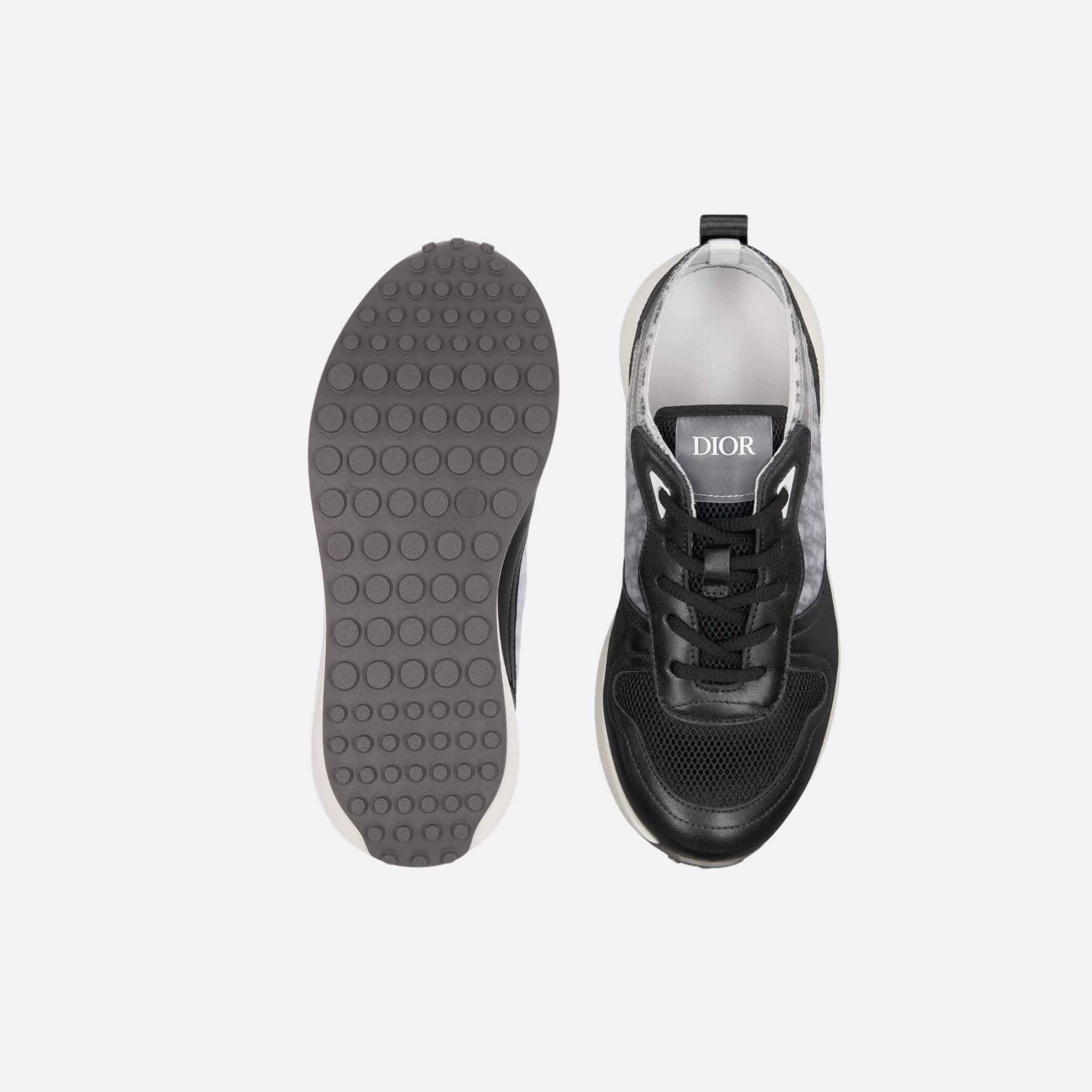 Kids B25 Runner Sneaker Black White Smooth Calfskin Dior Oblique Jacquard