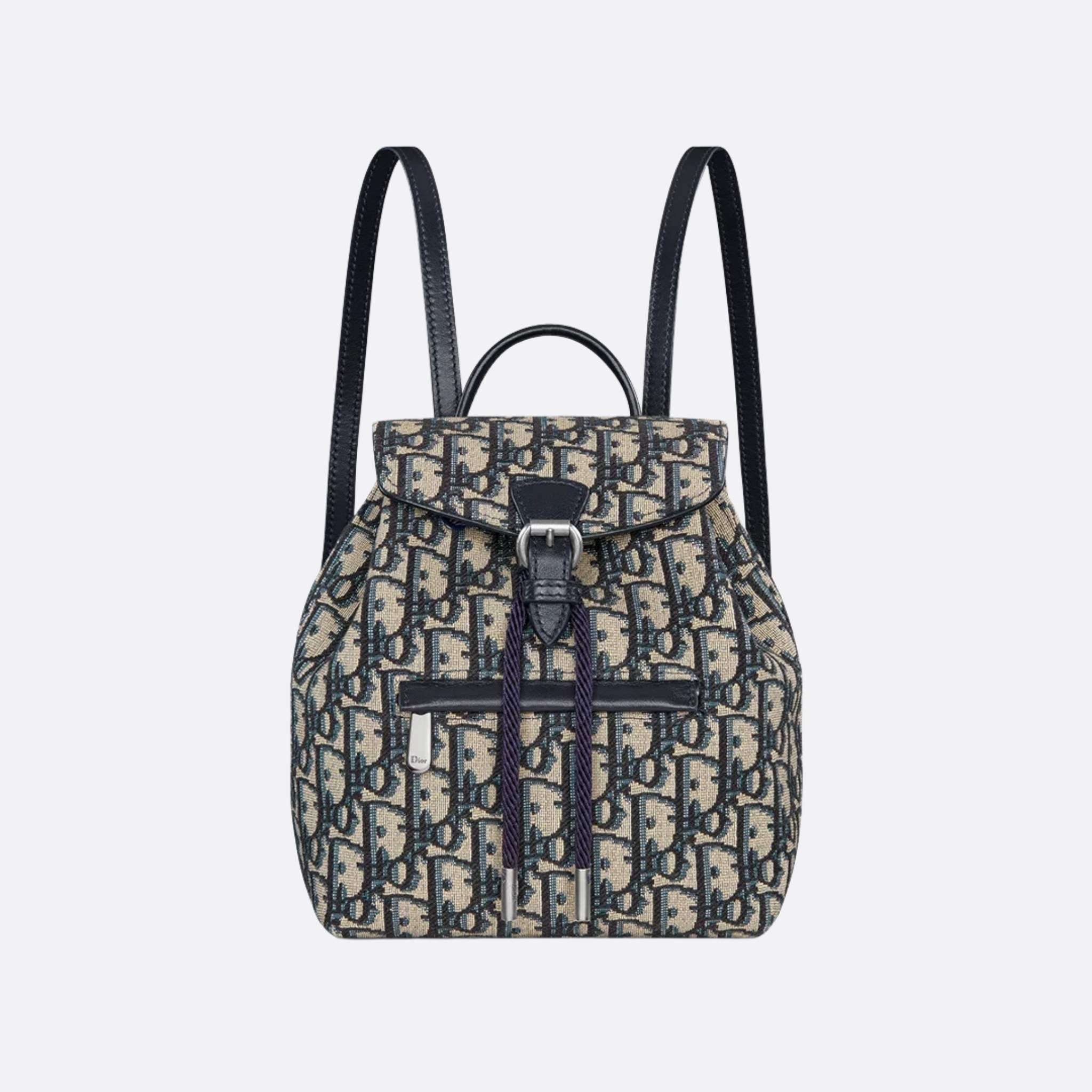 Kids Backpack Beige And Blue Dior Oblique Jacquard
