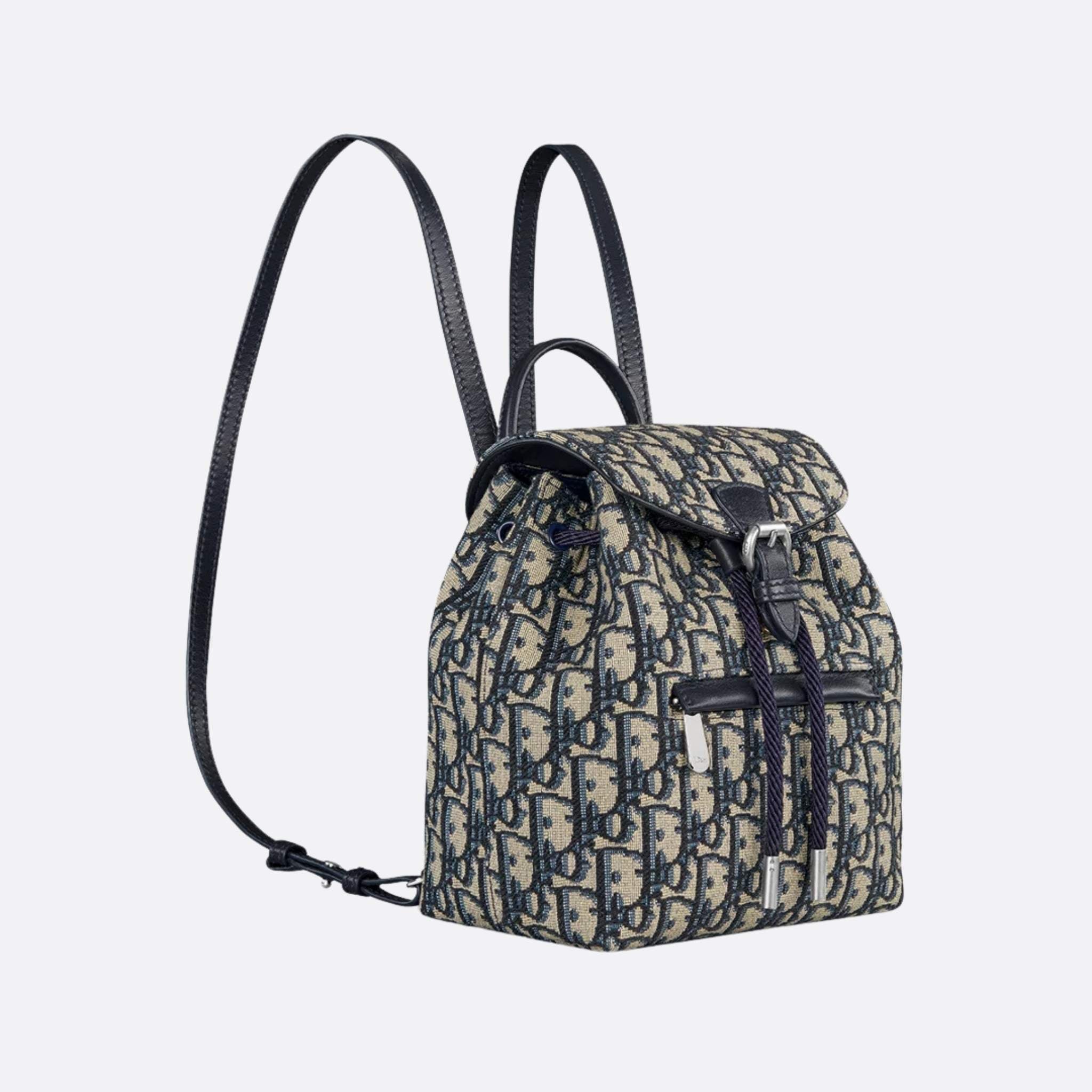 Kids Backpack Beige And Blue Dior Oblique Jacquard