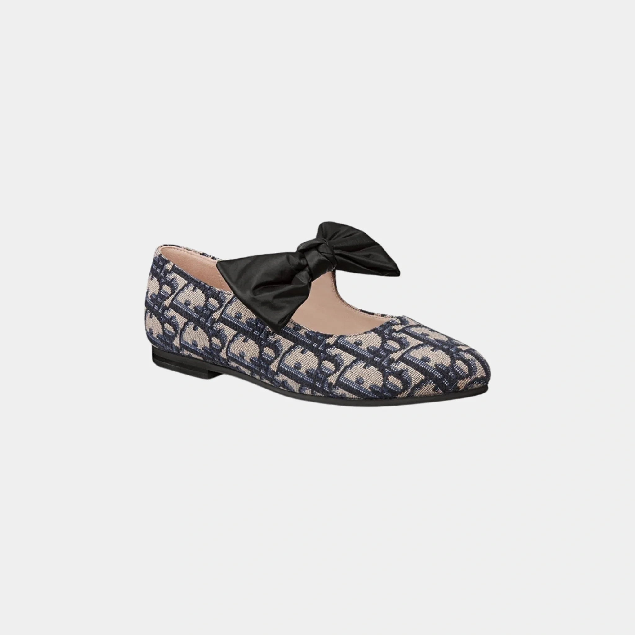 Kids Ballet Flat Beige and Black Dior Oblique Cotton Jacquard