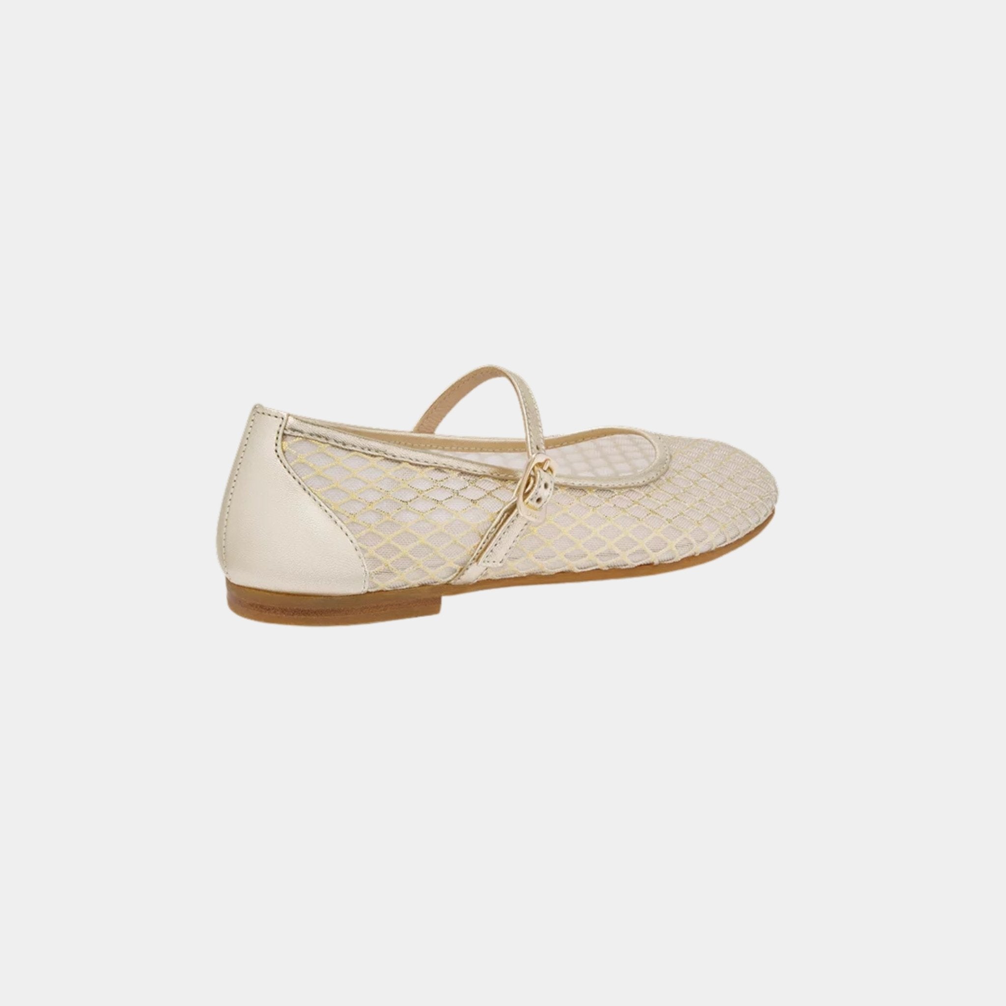 Kids Ballet Flat Gold Tone Smooth Lambskin and Ivory Tulle