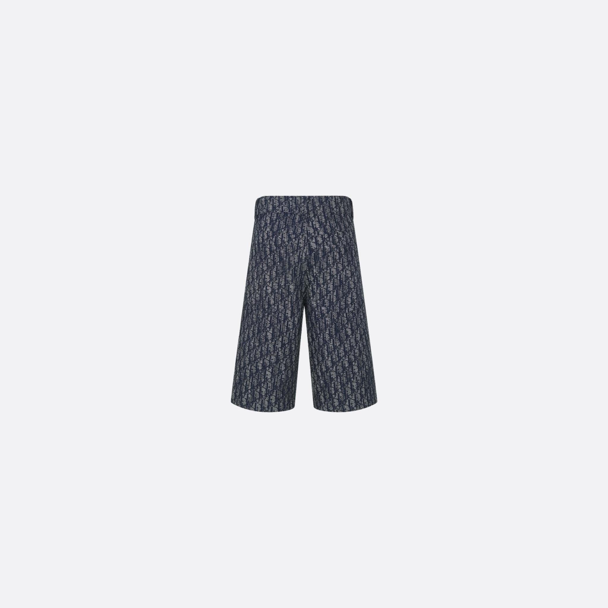 Kids Bermuda Shorts Blue Oblique Cotton Gabardine Jacquard